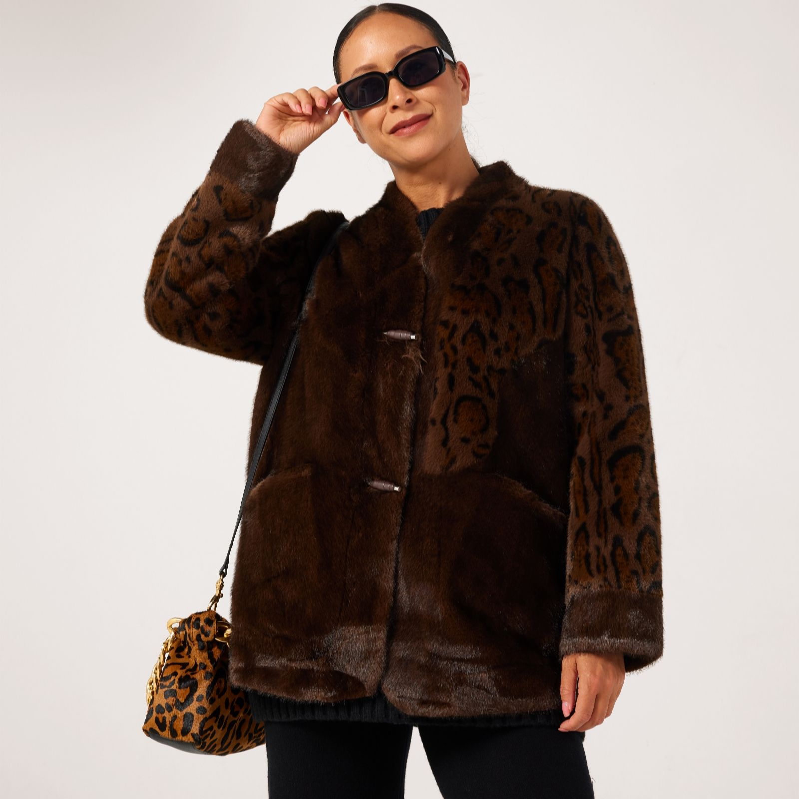 Malissa J Leopard Faux Fur Short Jacket with Toggle Fastening