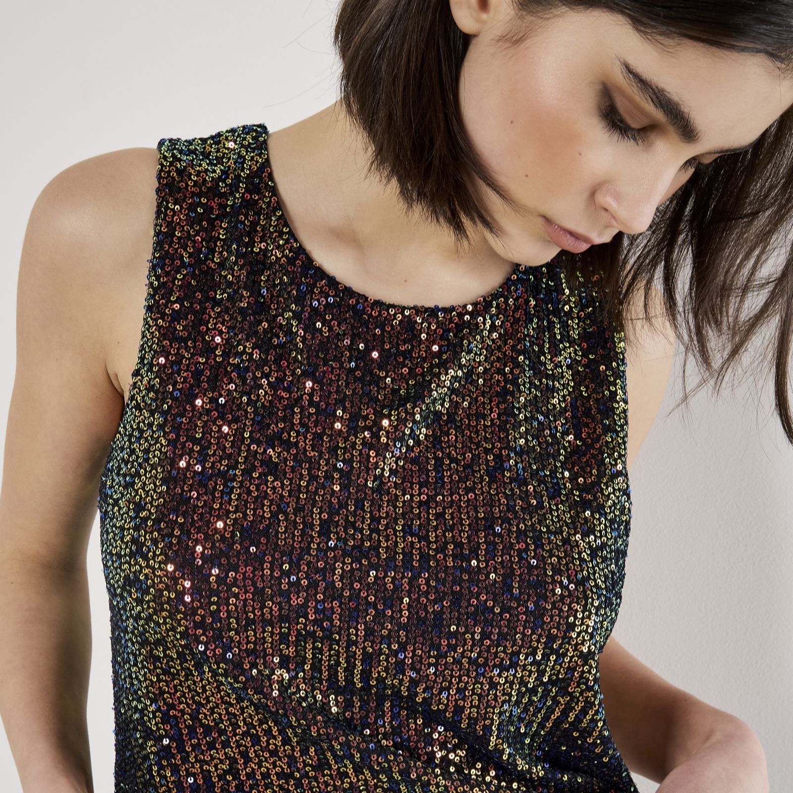 Apricot All Over Sequin Shell Top