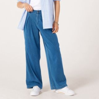Denim & Co Comfy Knit Denim Pleat Front Trousers Petite