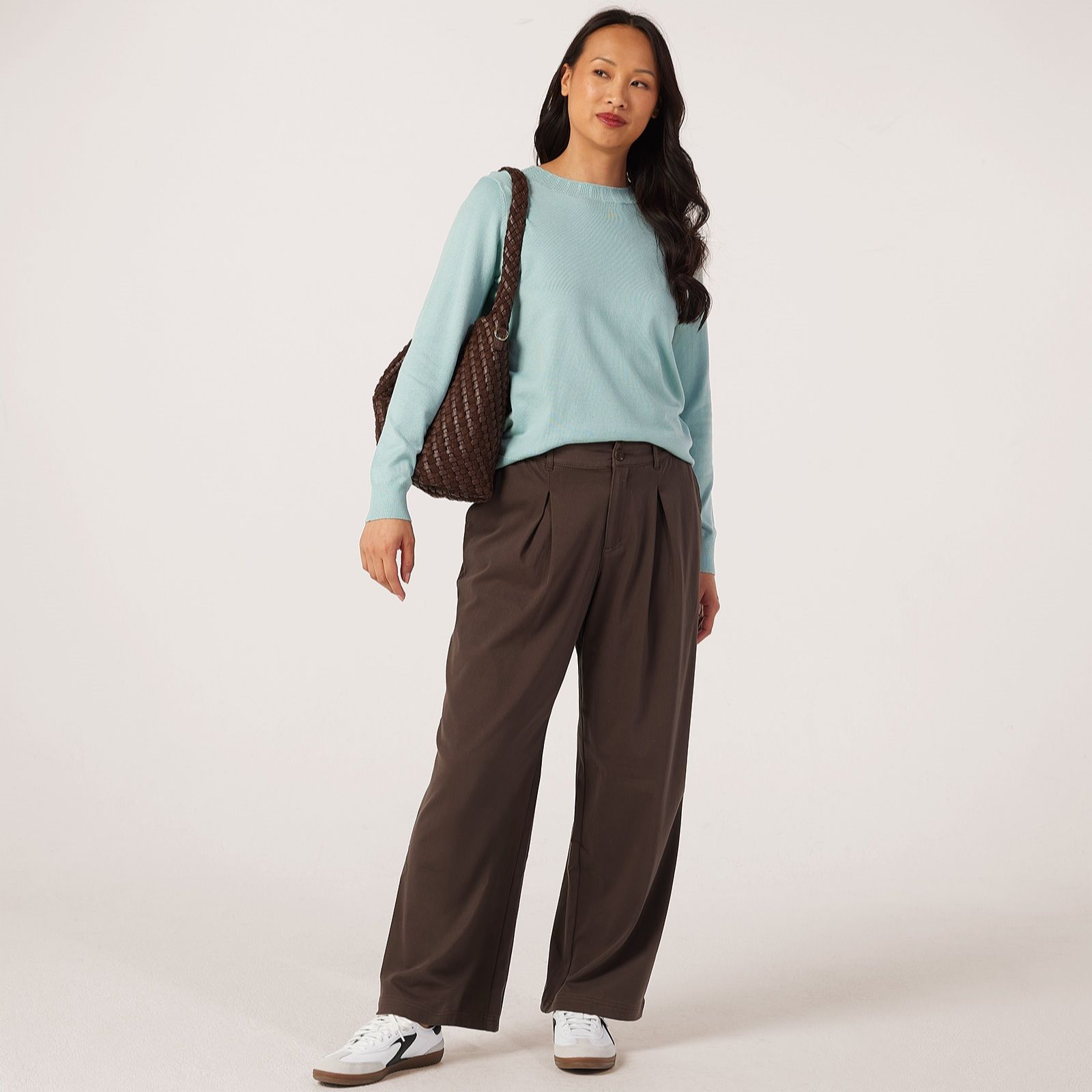 Denim & Co Comfy Knit Denim Pleat Front Trousers Petite