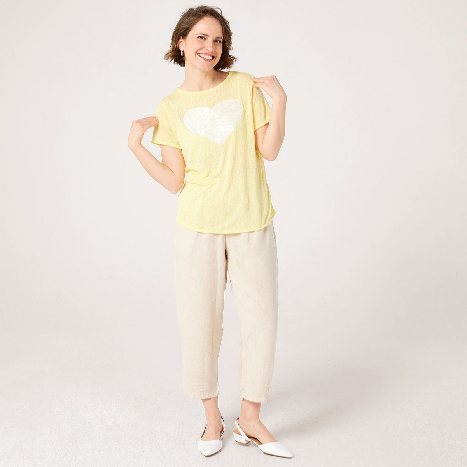 Kim & Co Linen Look Sequins Heart T-shirt