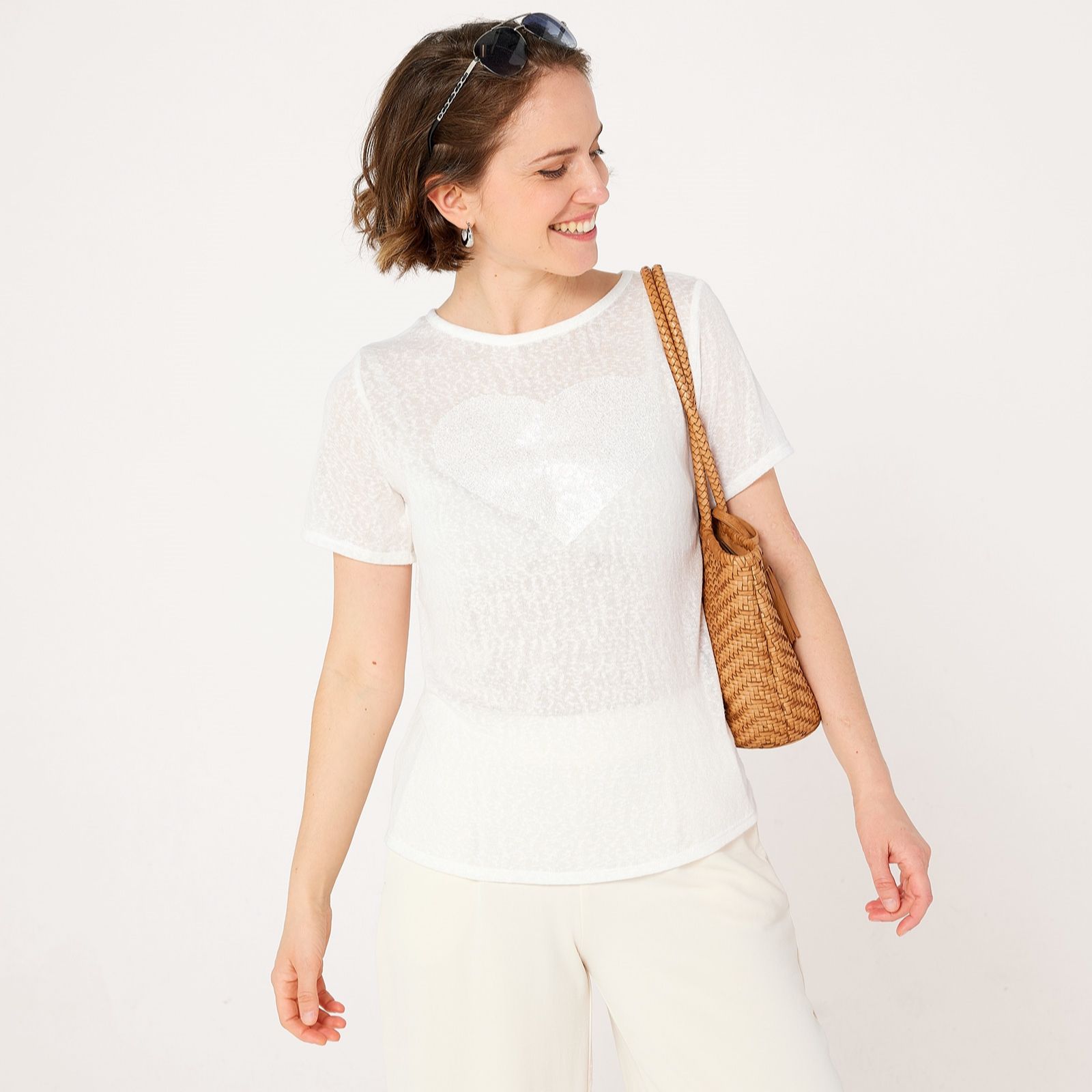 Kim & Co Linen Look Sequins Heart T-shirt