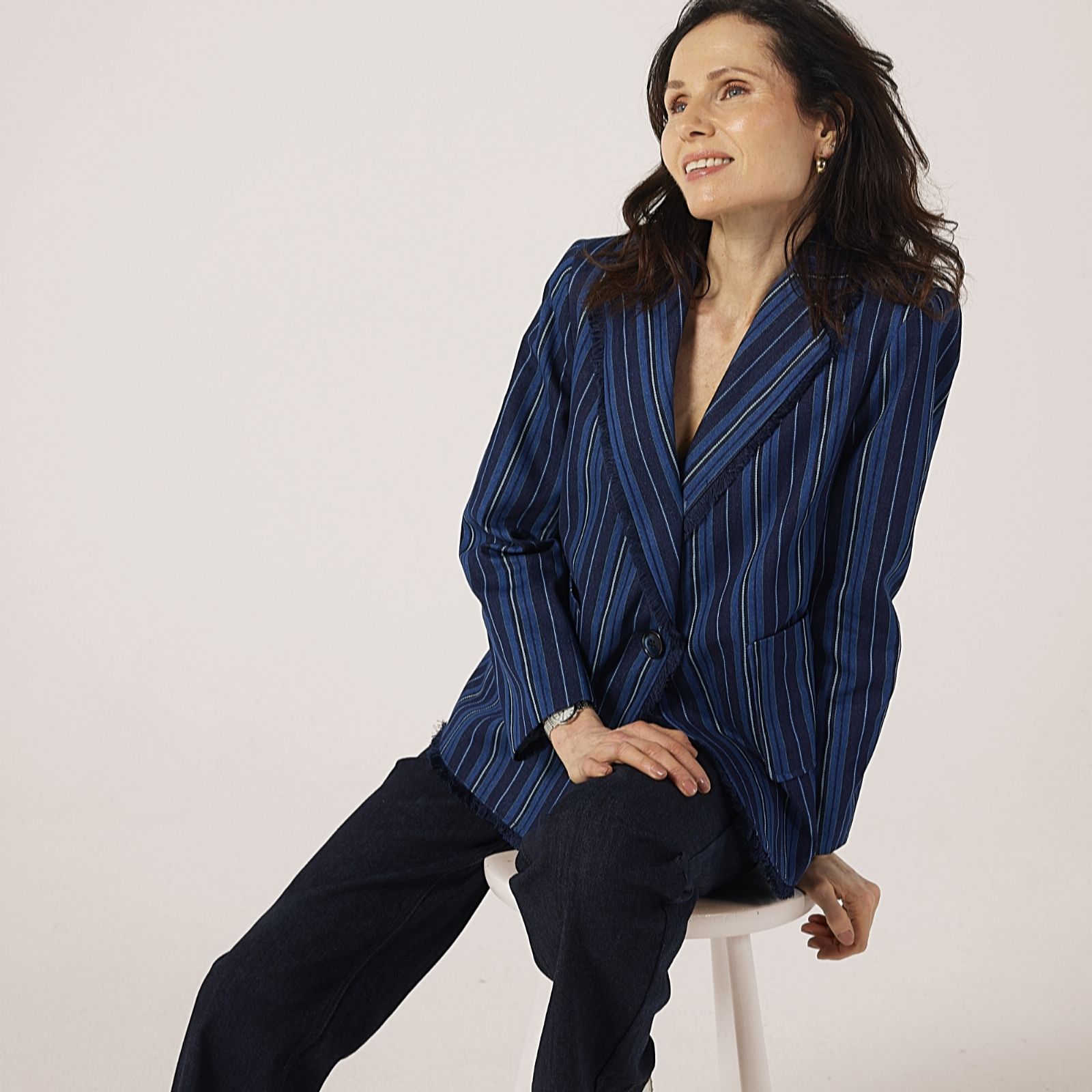 Helene Berman Striped Denim Blazer