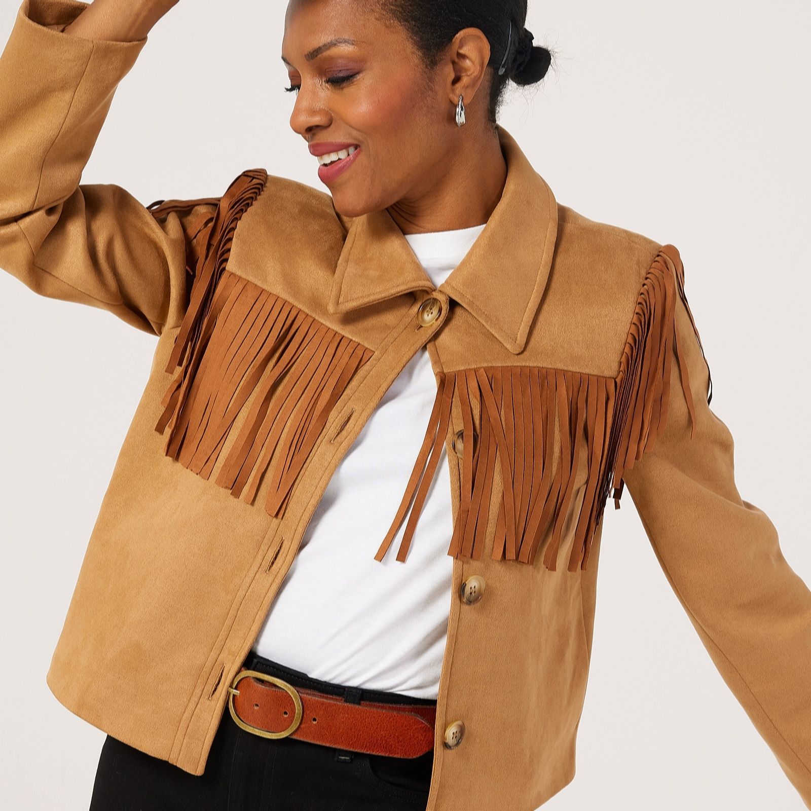 Helene Berman Faux Suede Western Style Fringe Jacket