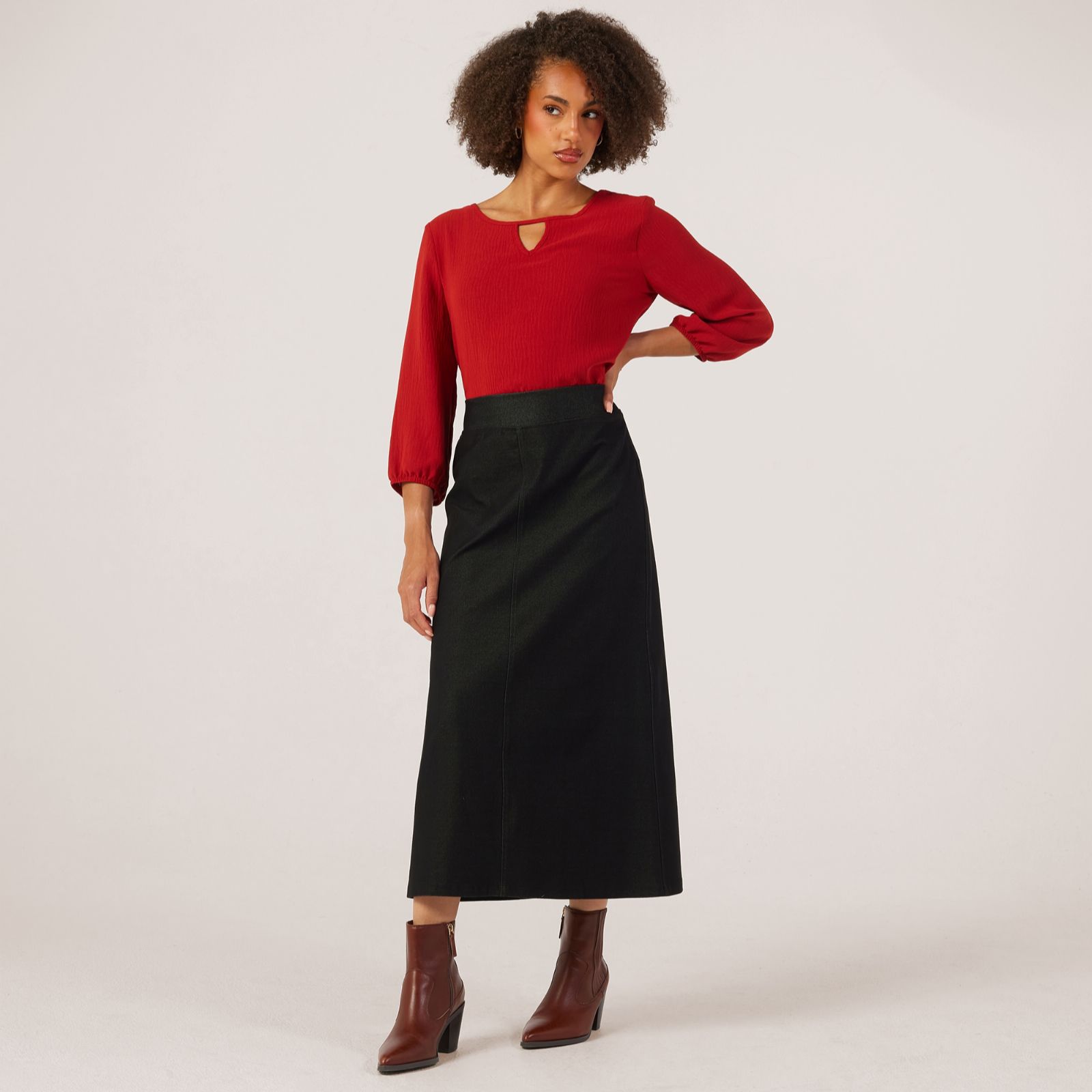 Kim & Co Deluxe Denim Knit Long Skirt