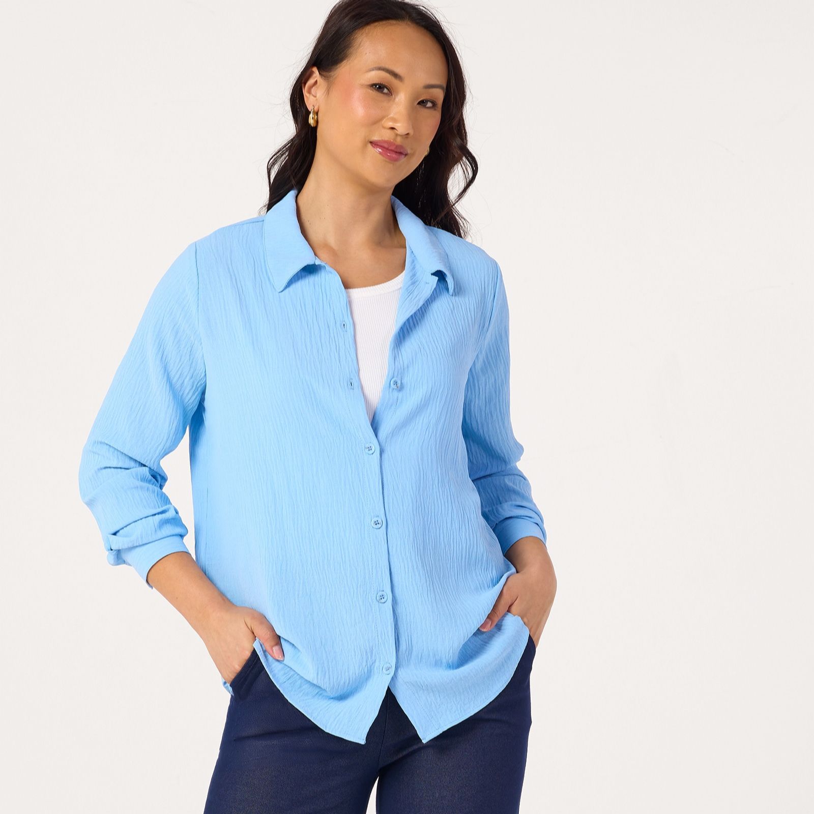 Kim & Co Crinkle Poplin Relaxed Long Sleeve Shirt