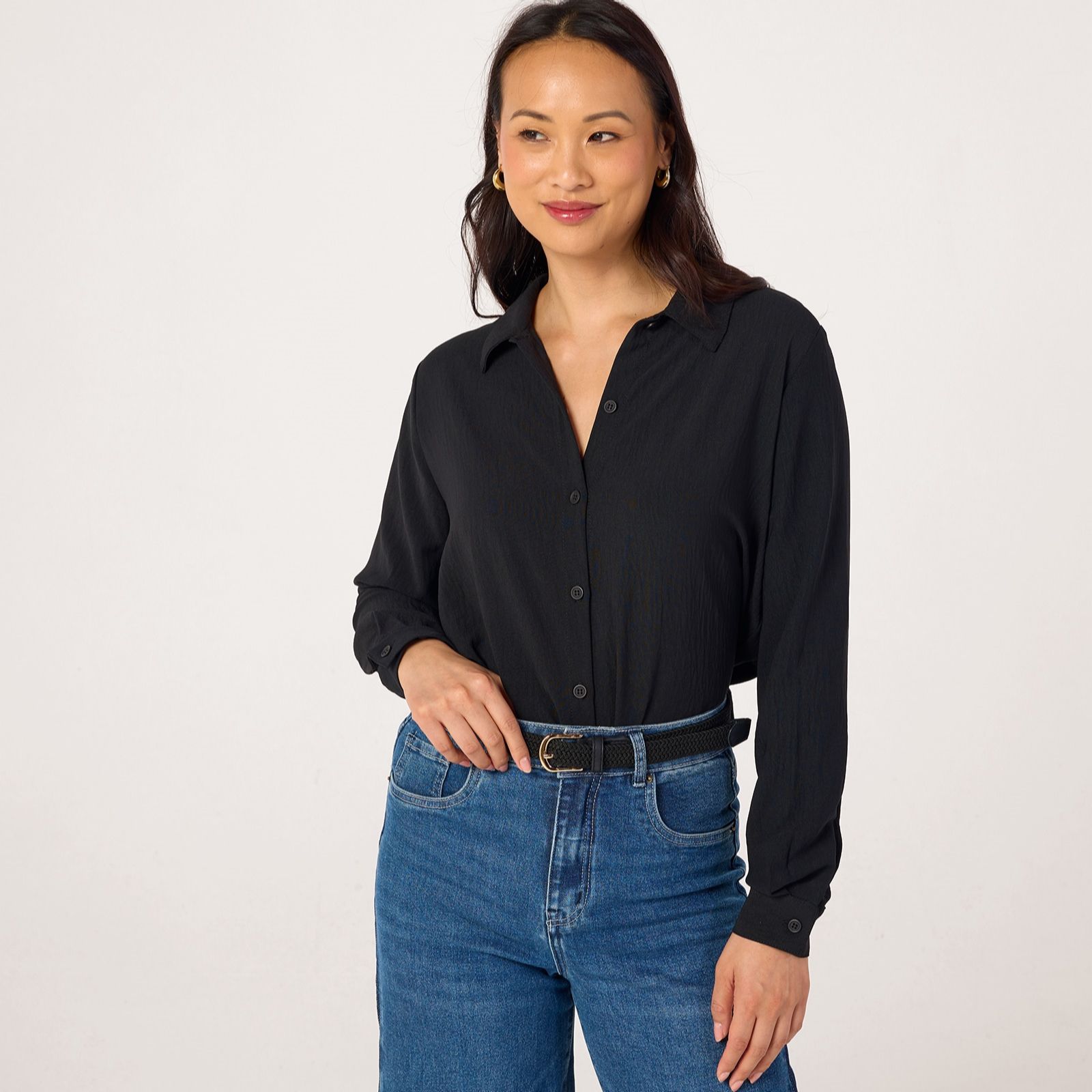 Kim & Co Crinkle Poplin Relaxed Long Sleeve Shirt