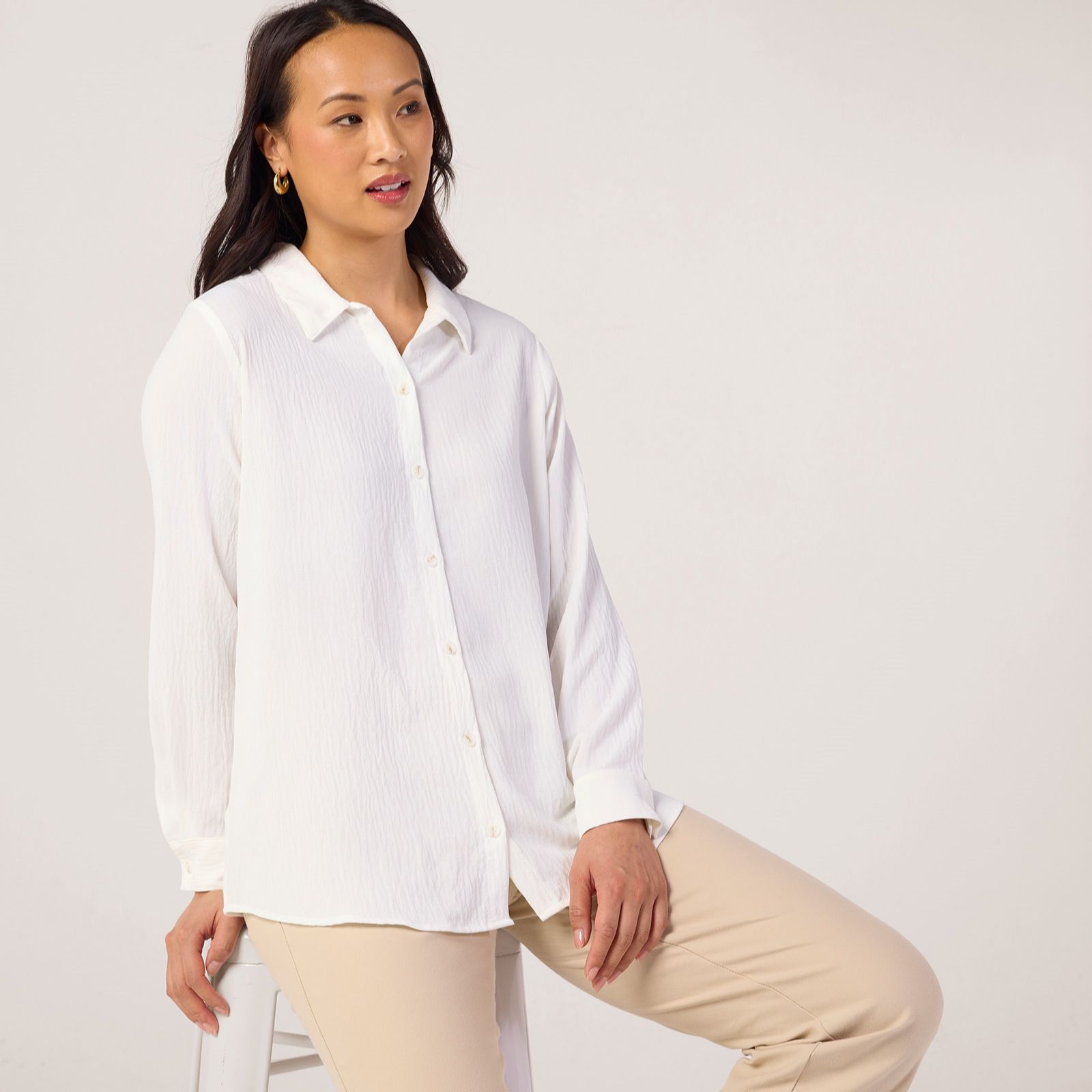 Kim & Co Crinkle Poplin Relaxed Long Sleeve Shirt