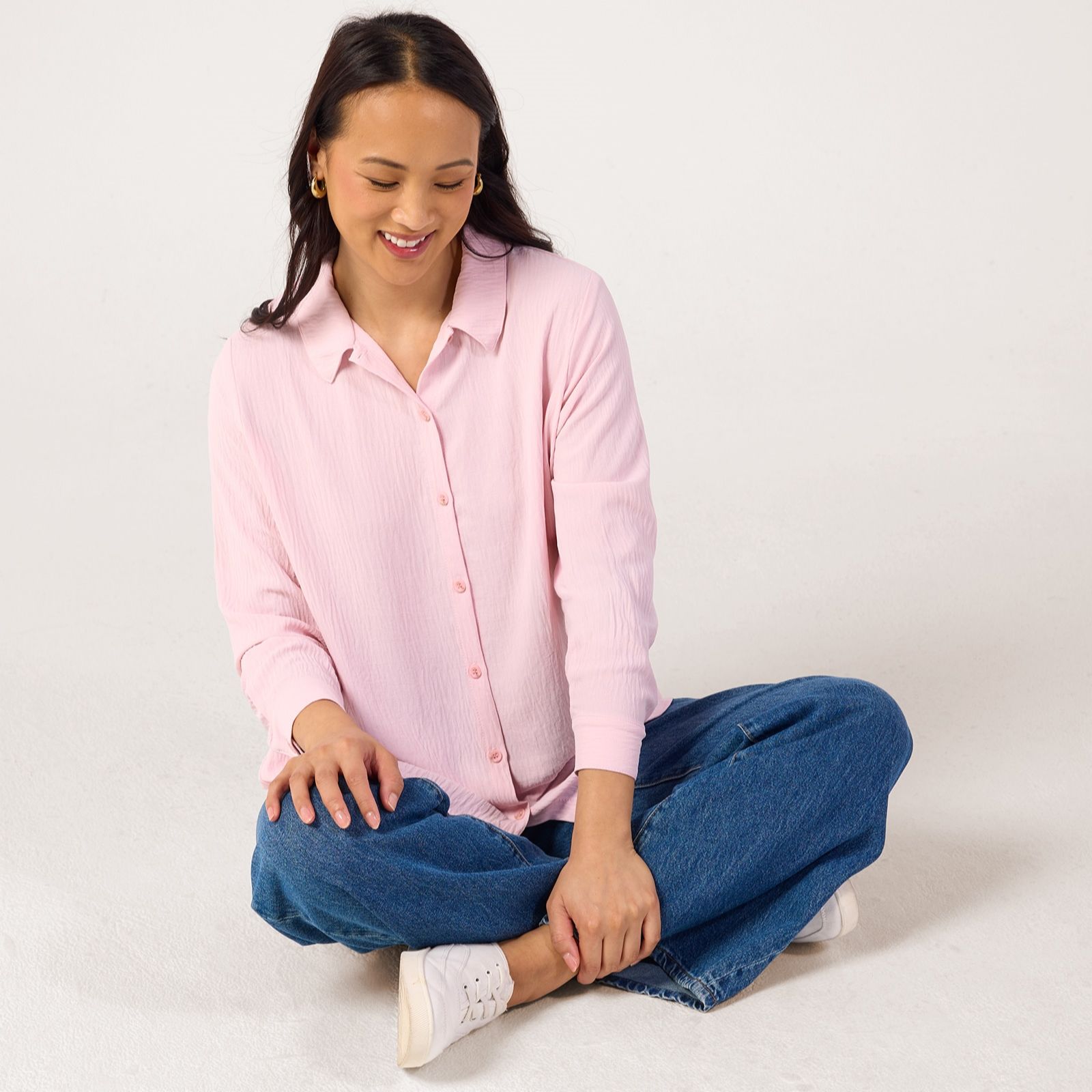 Kim & Co Crinkle Poplin Relaxed Long Sleeve Shirt