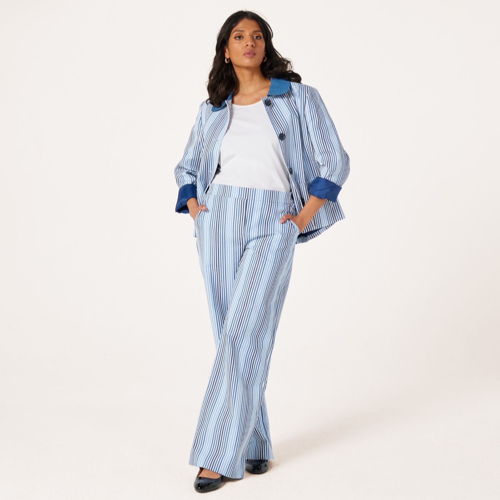 Helene Berman Striped Denim Stretch Trouser