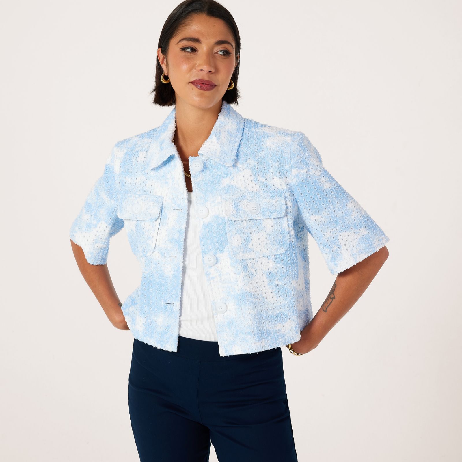 Helene Berman 100% Cotton Printed Short Sleeve Jacket