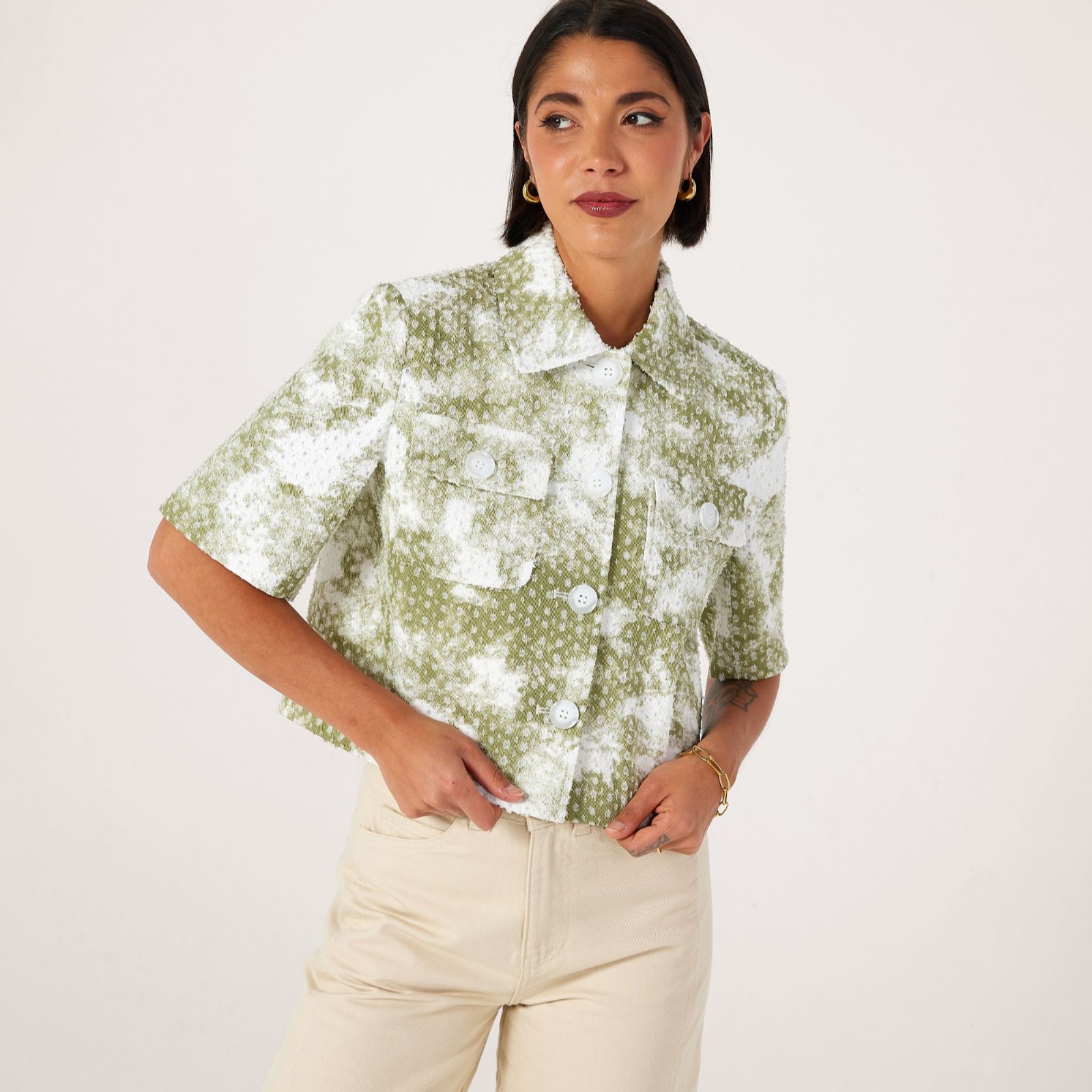 Helene Berman 100% Cotton Printed Short Sleeve Jacket