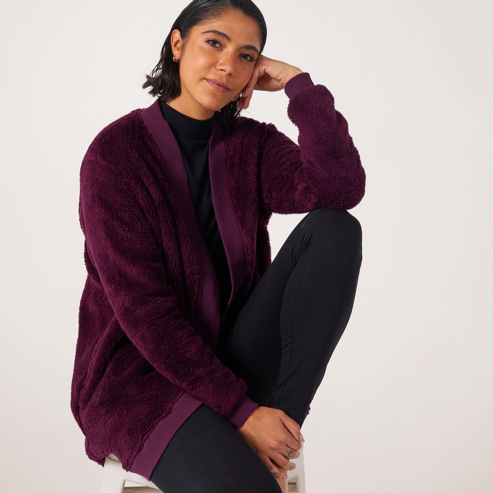 Cozee Home Fluffy Curve Hem Cardigan