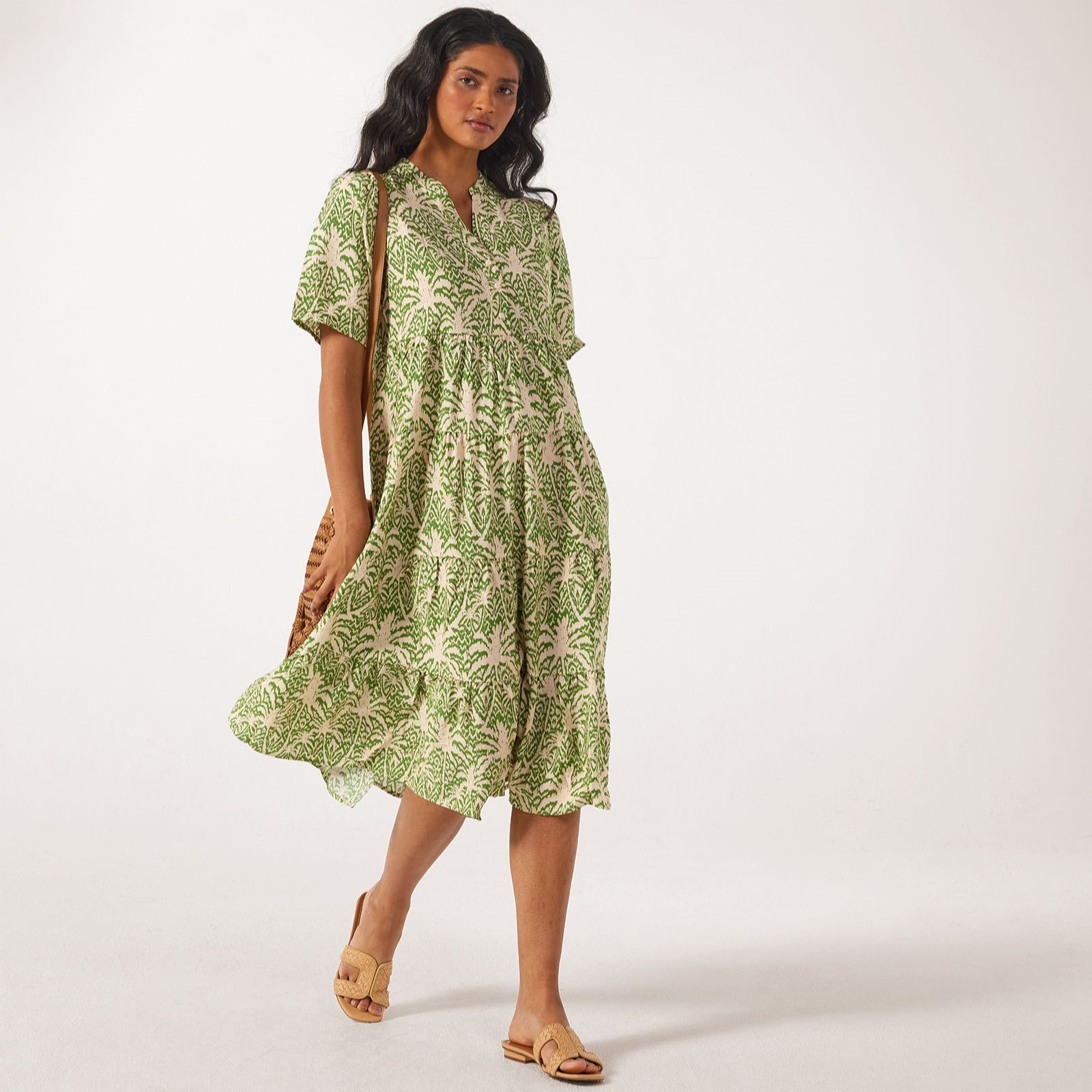JDY Troya Printed Tiered Midi Dress
