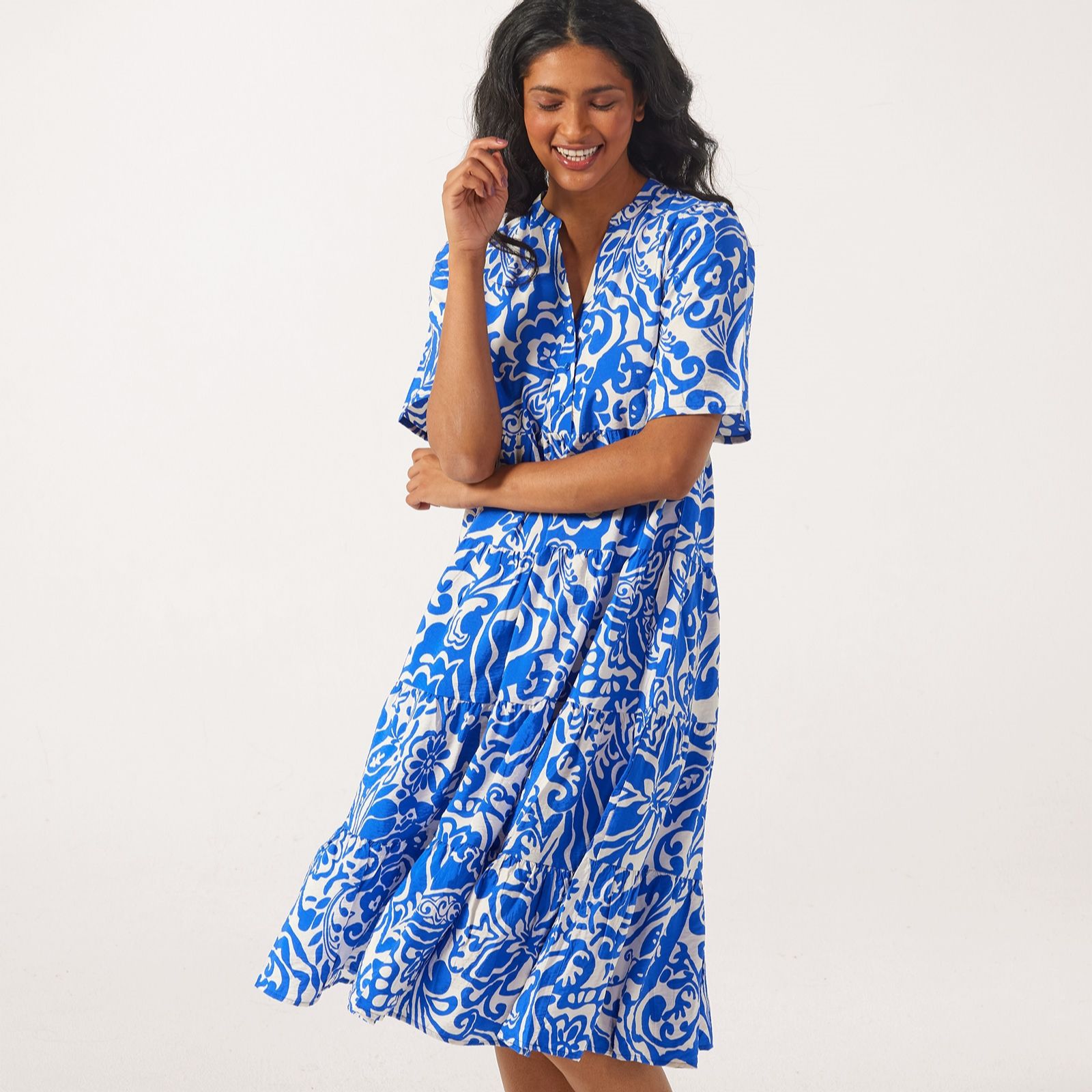 JDY Troya Printed Tiered Midi Dress