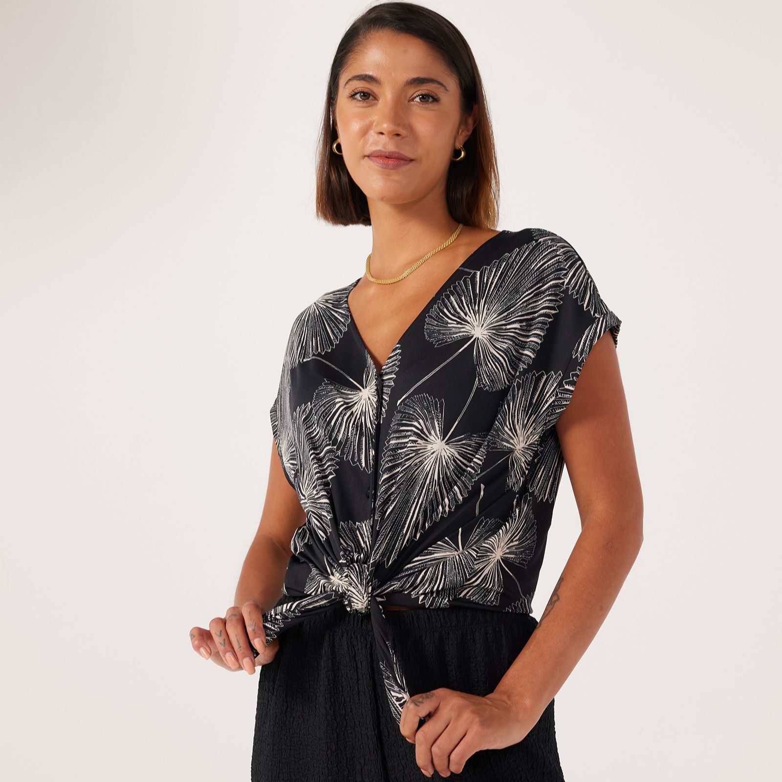 Kim & Co Printed Brazil Jersey Tie Front Shirt