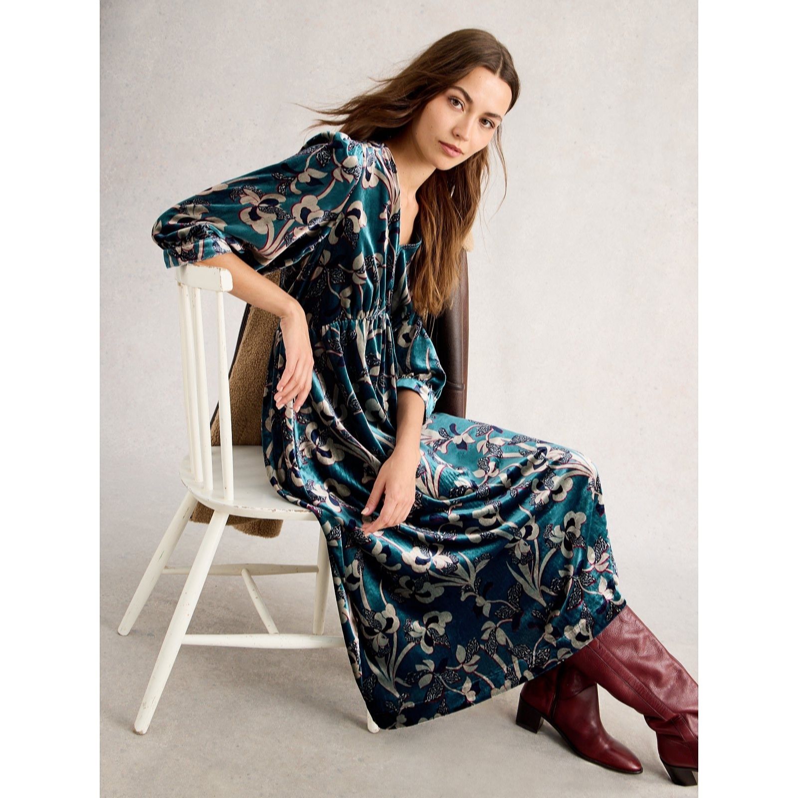 White Stuff Lucy Printed Velvet Dress Standard