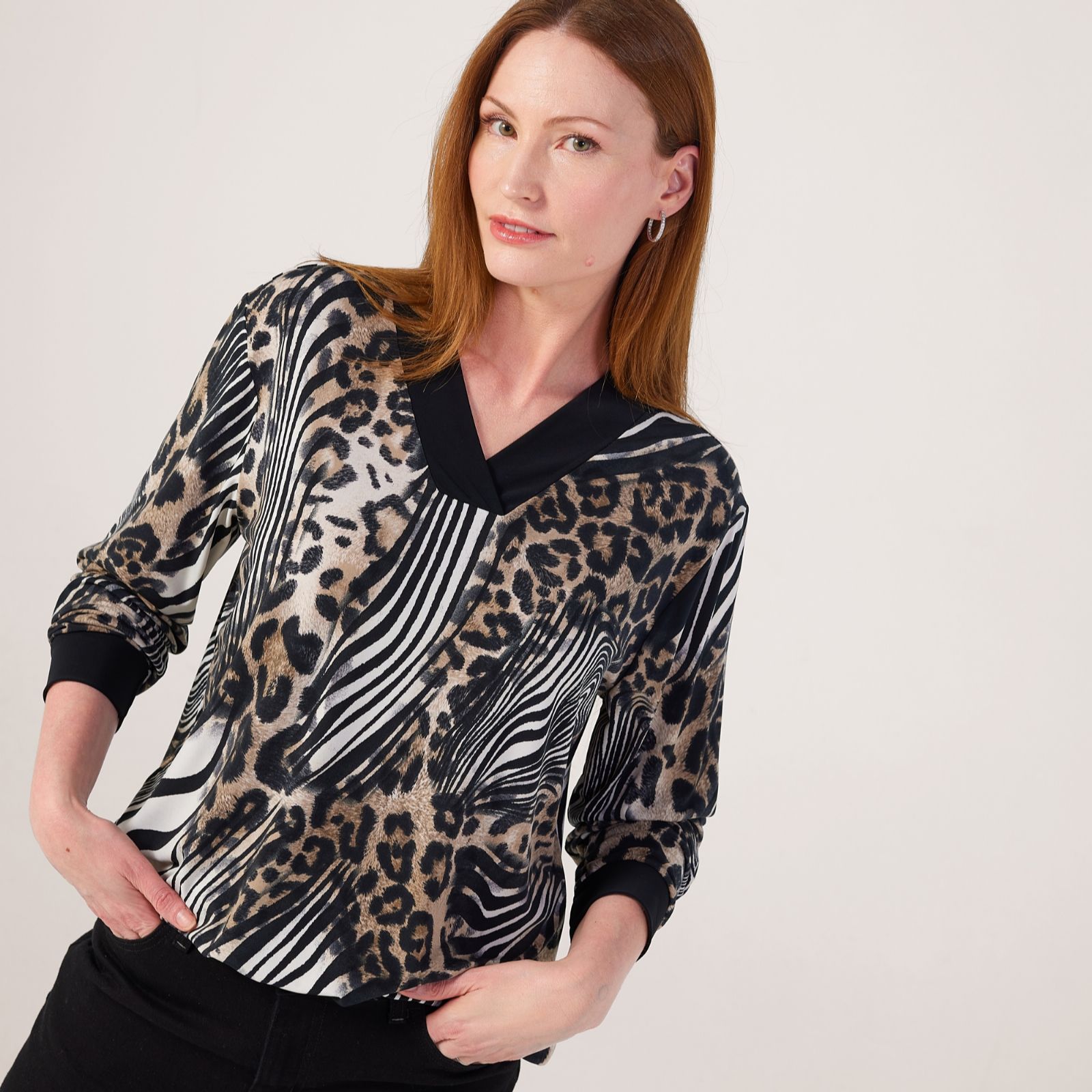 Frank Usher V-Neck Printed Top With Border