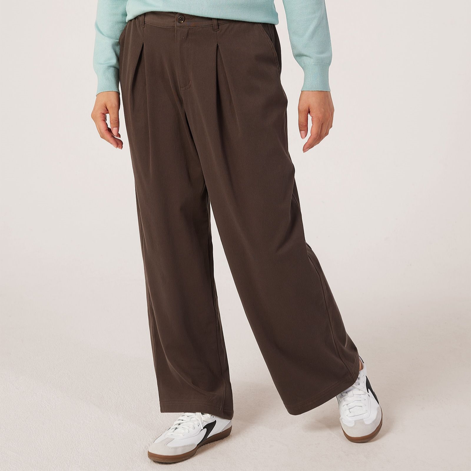 Denim & Co Comfy Knit Denim Pleat Front Trousers Standard