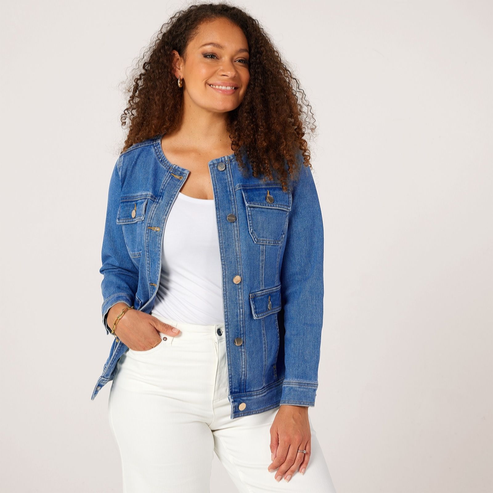 Ruth Langsford Collarless Utility Pocket Denim Jacket