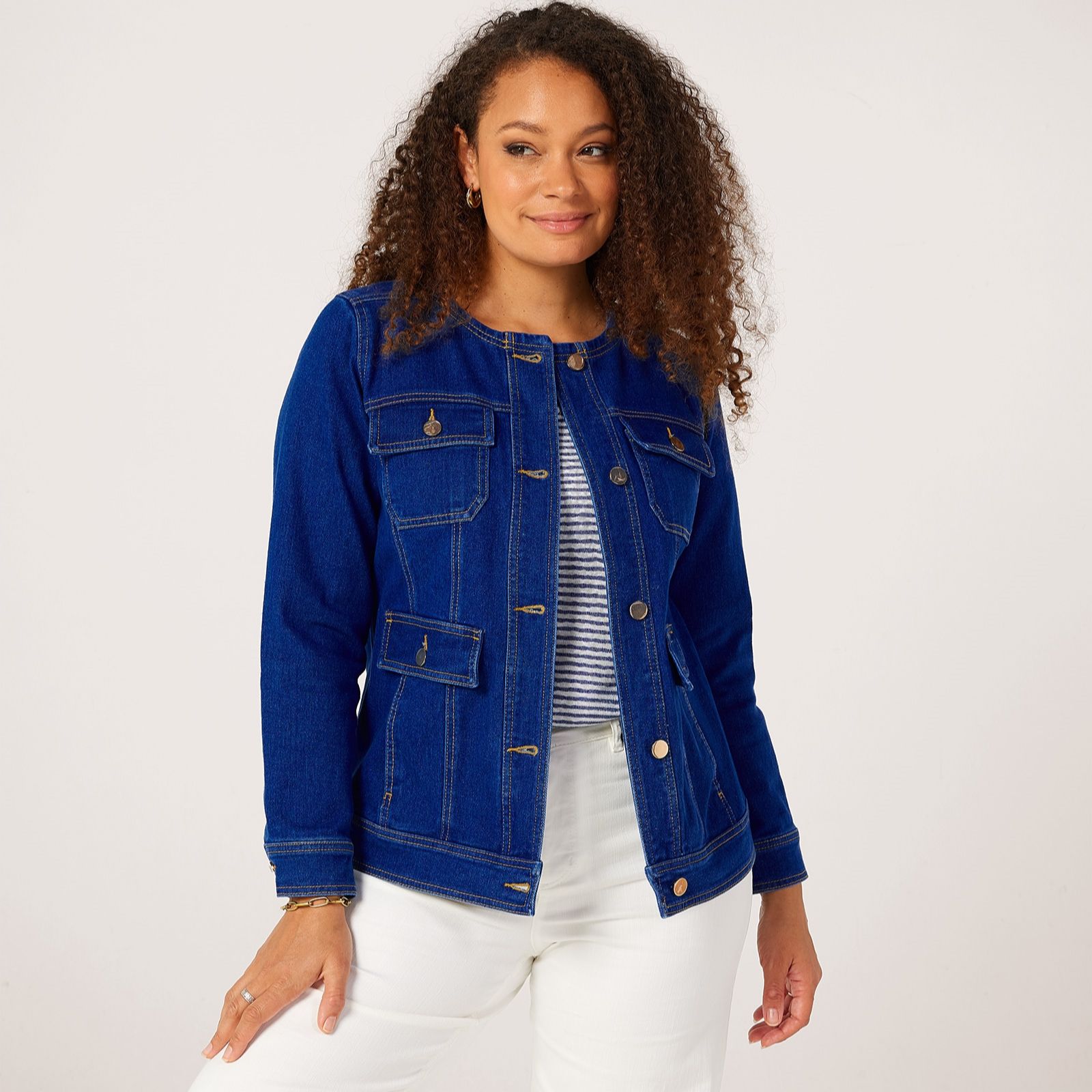 Ruth Langsford Collarless Utility Pocket Denim Jacket