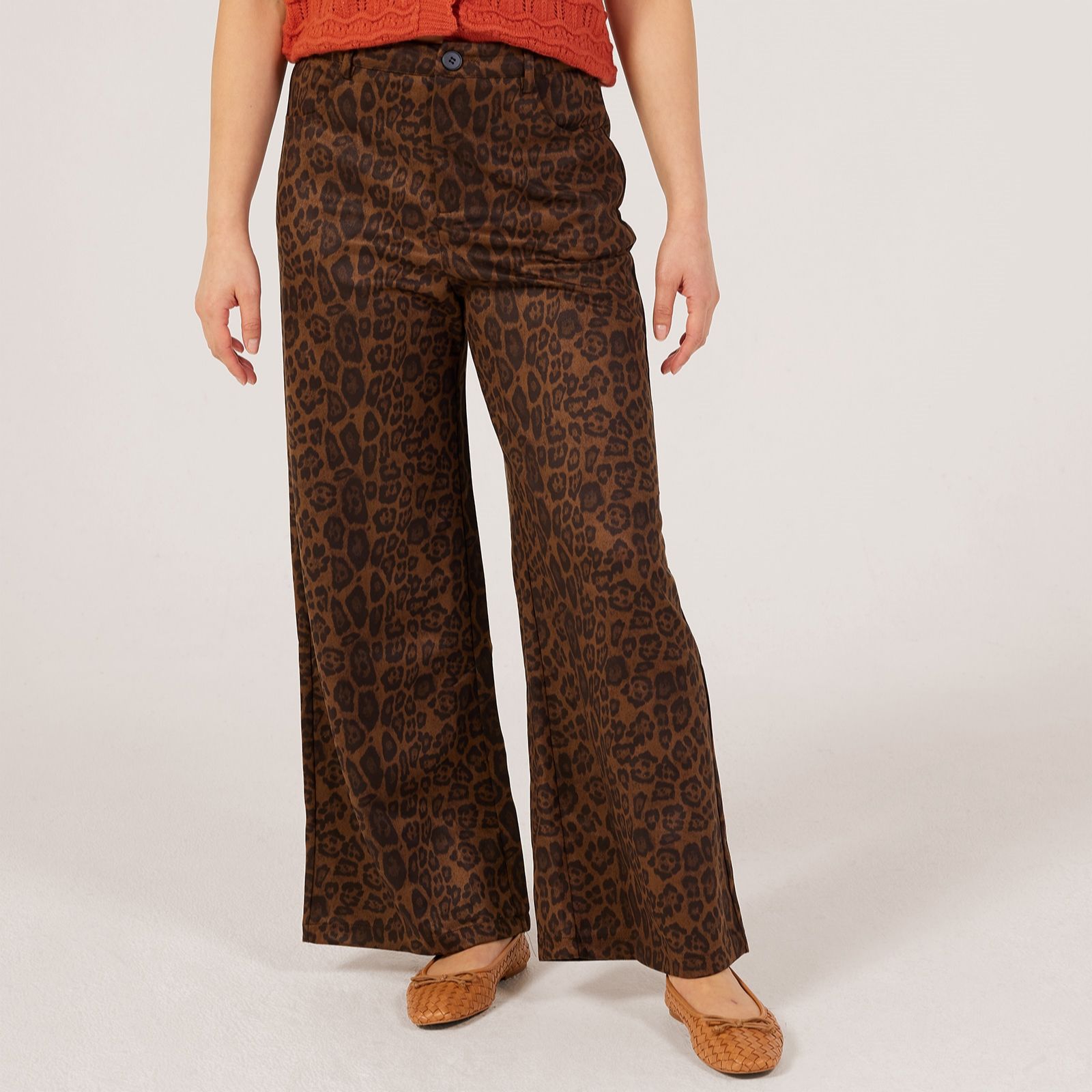 Izabel London Animal Print Faux Suede Trousers