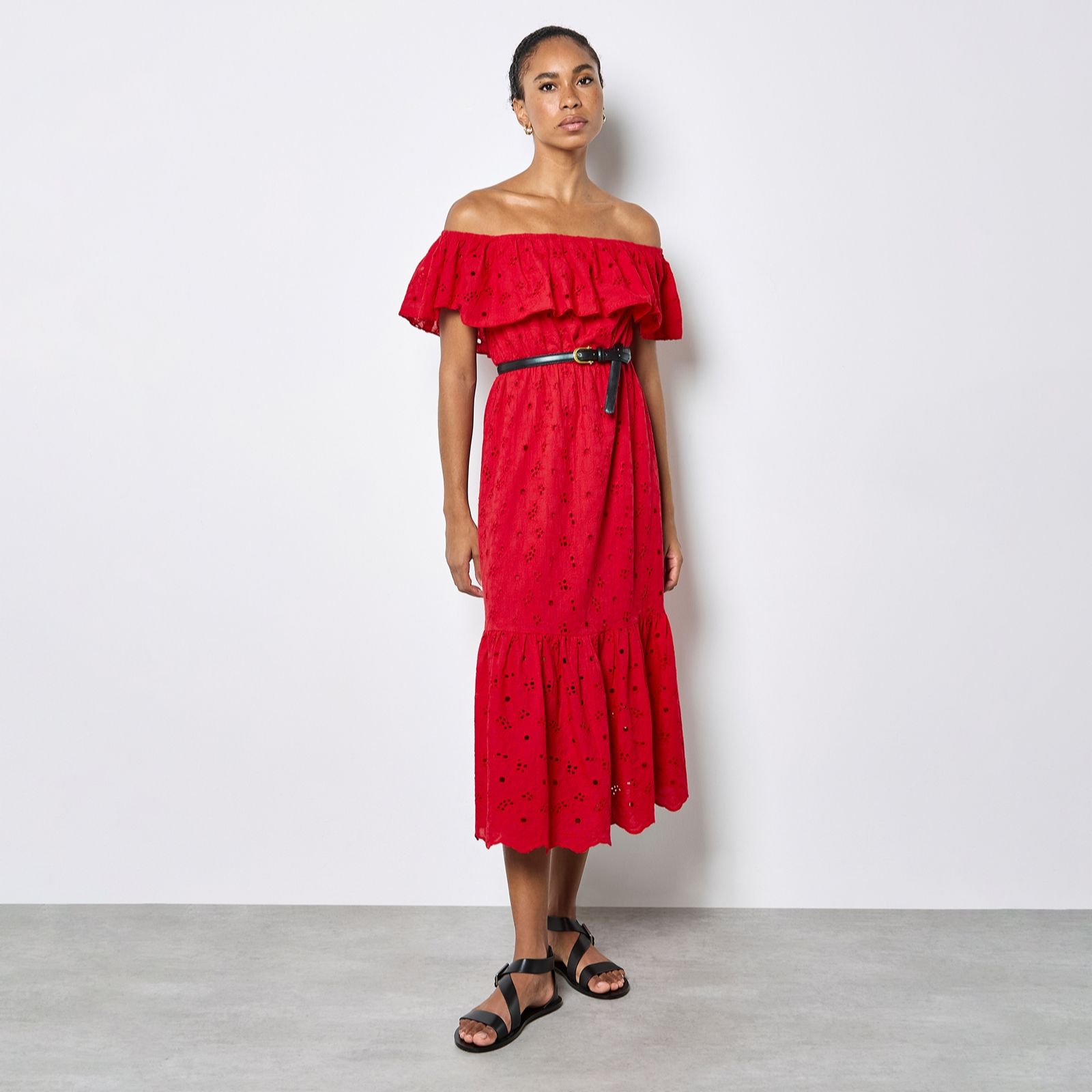 Apricot Broderie Bardot Maxi Dress