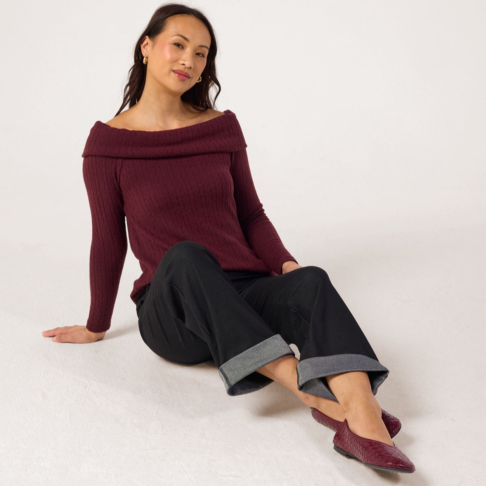 Kim & Co Deluxe Denim Knit Straight Ankle Cuff Standard Trousers