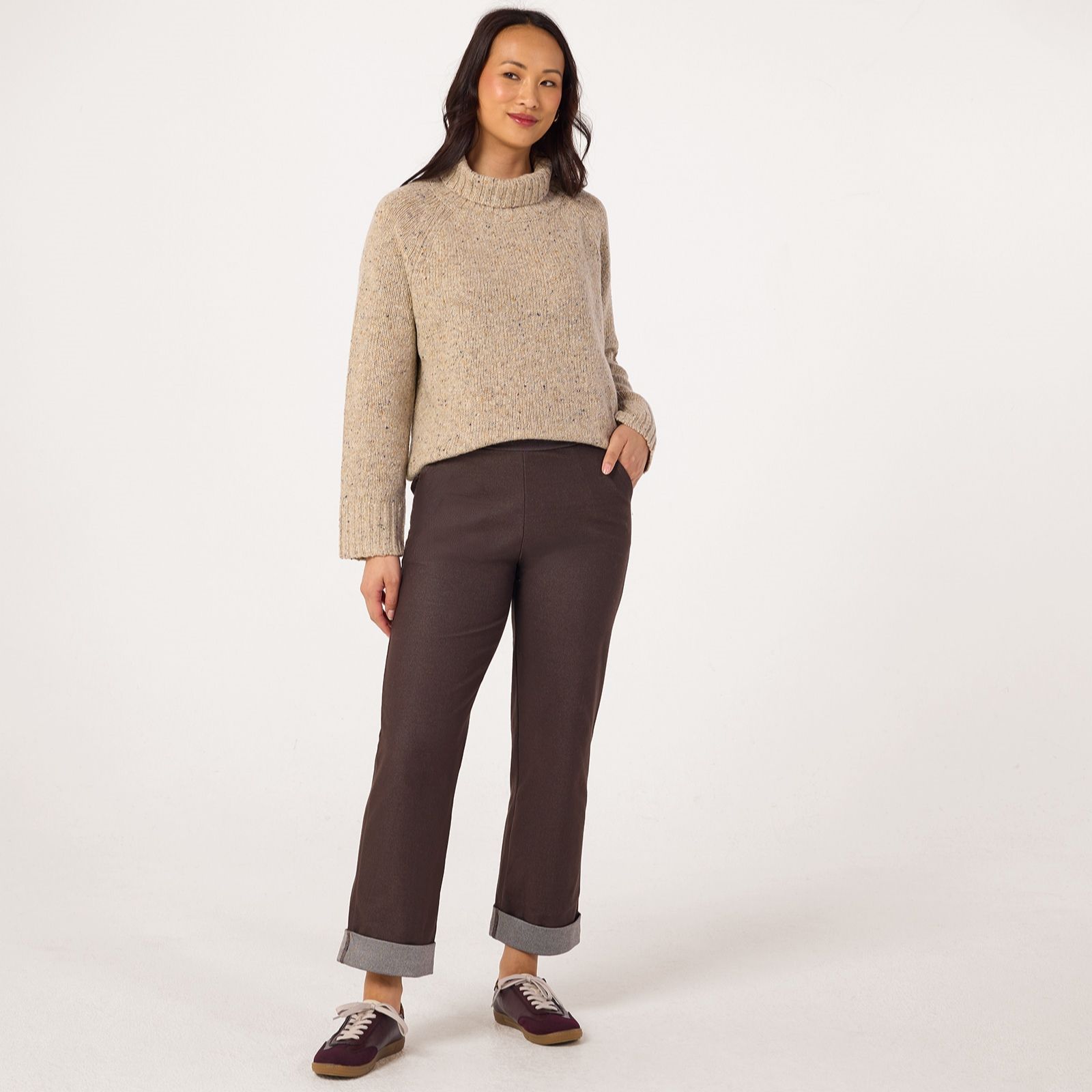 Kim & Co Deluxe Denim Knit Straight Ankle Cuff Standard Trousers