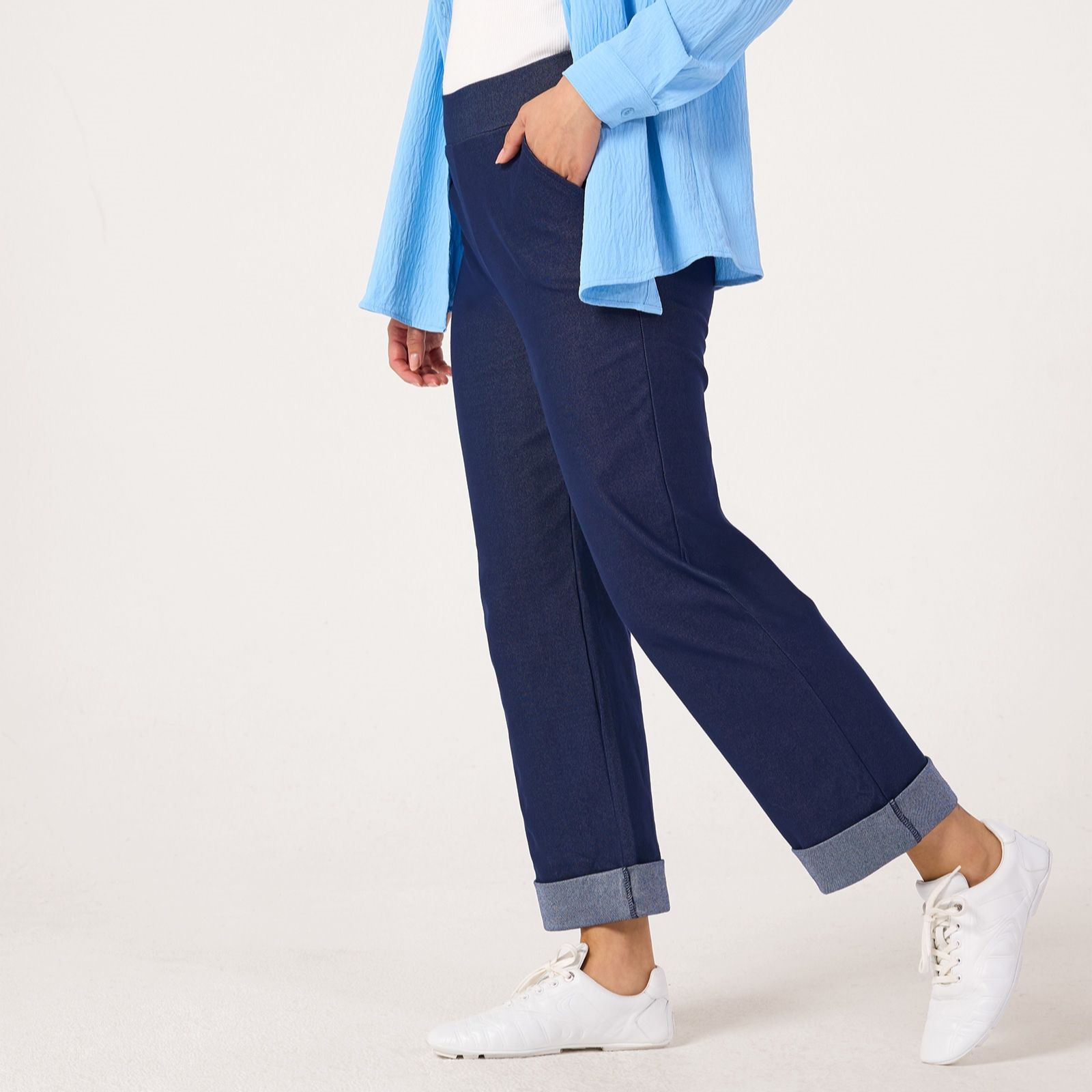 Kim & Co Deluxe Denim Knit Straight Ankle Cuff Standard Trousers