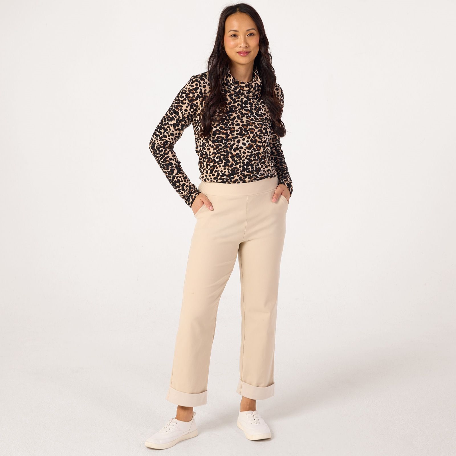Kim & Co Deluxe Denim Knit Straight Ankle Cuff Standard Trousers
