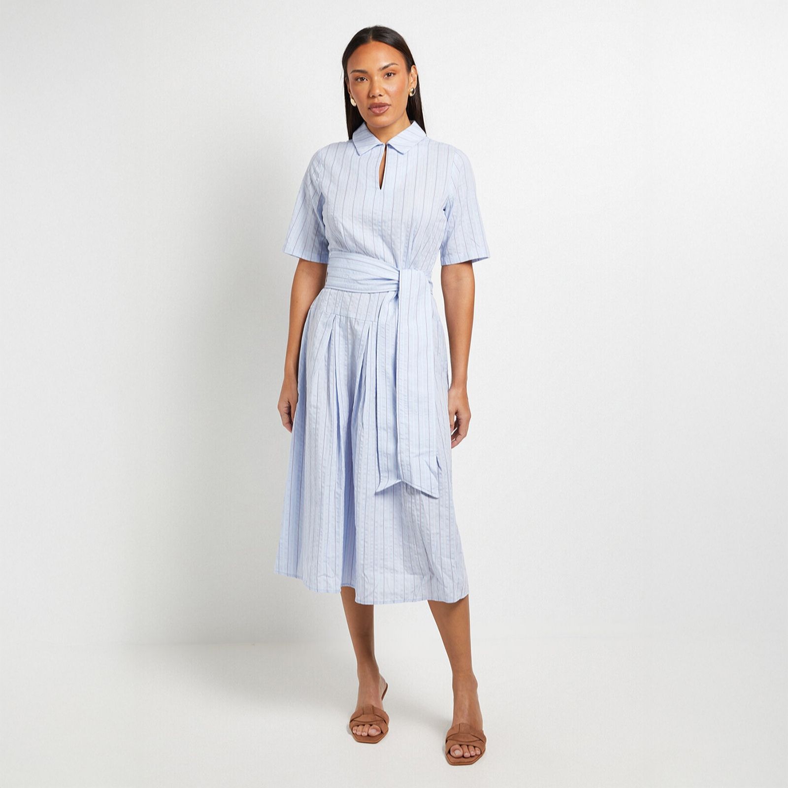Principles Cotton Blue Striped Collar Dress
