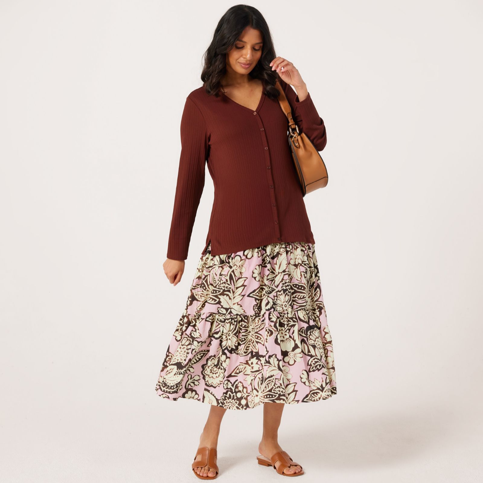 Helene Berman 100% Cotton Printed Maxi Tiered Skirt