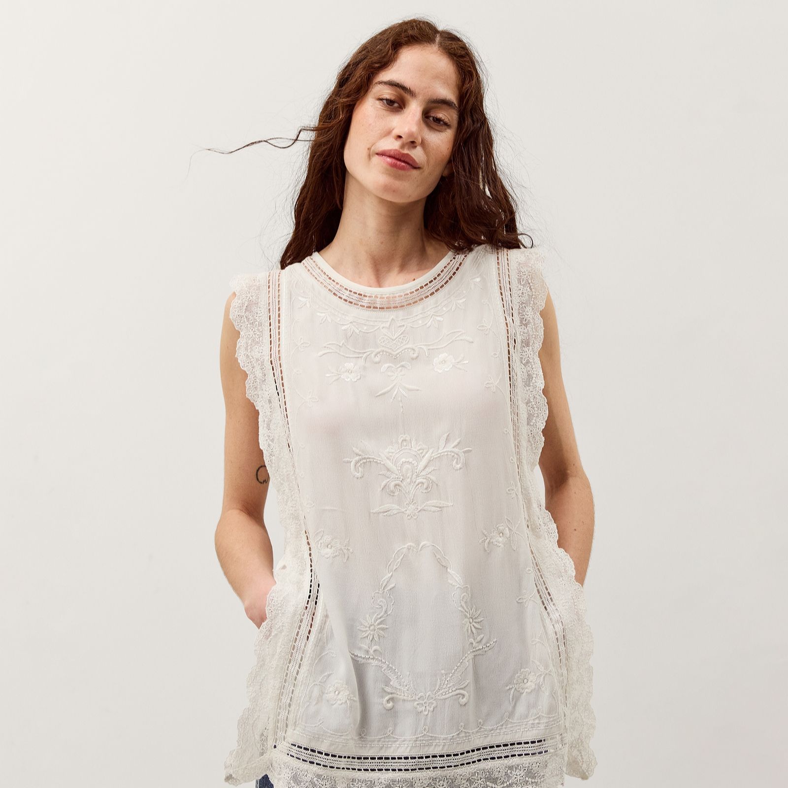 Monsoon Taylor Sleeveless Embroidered Top