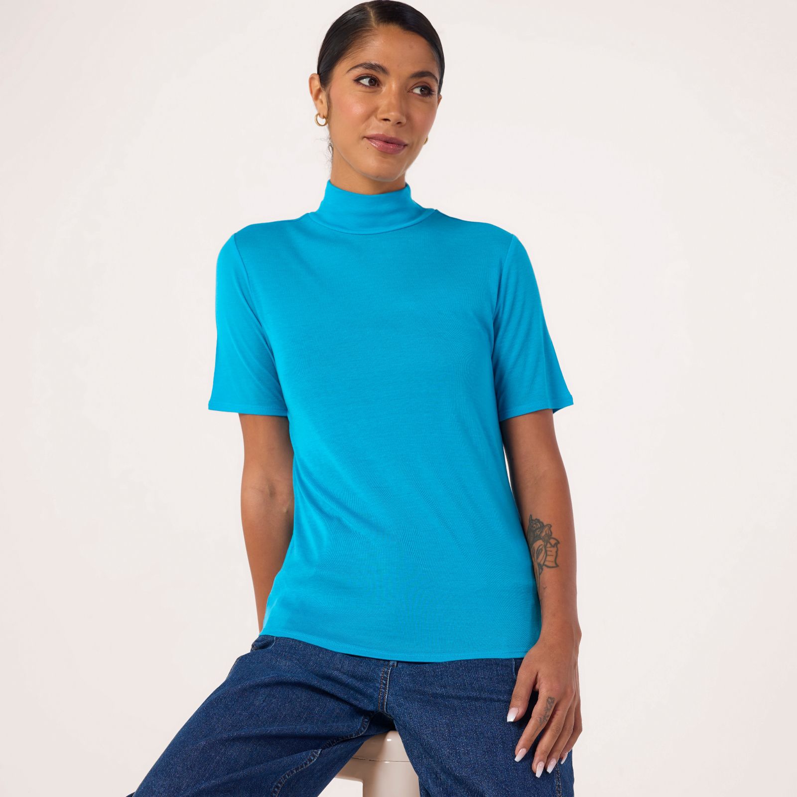 Ben de Lisi Wool Tencel Blend Funnel Neck Top