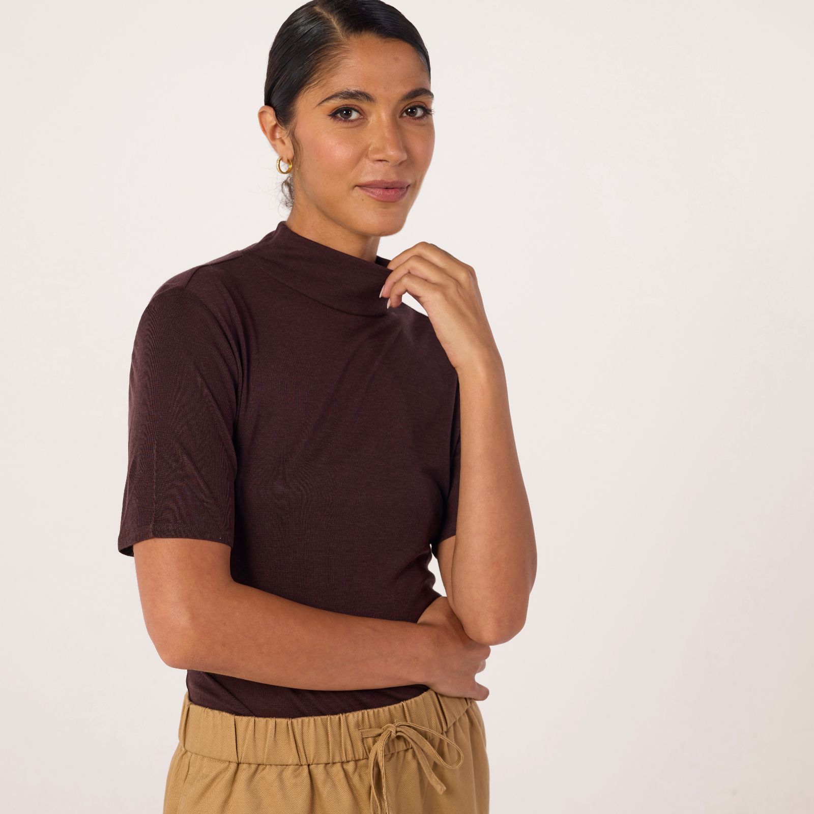 Ben de Lisi Wool Tencel Blend Funnel Neck Top