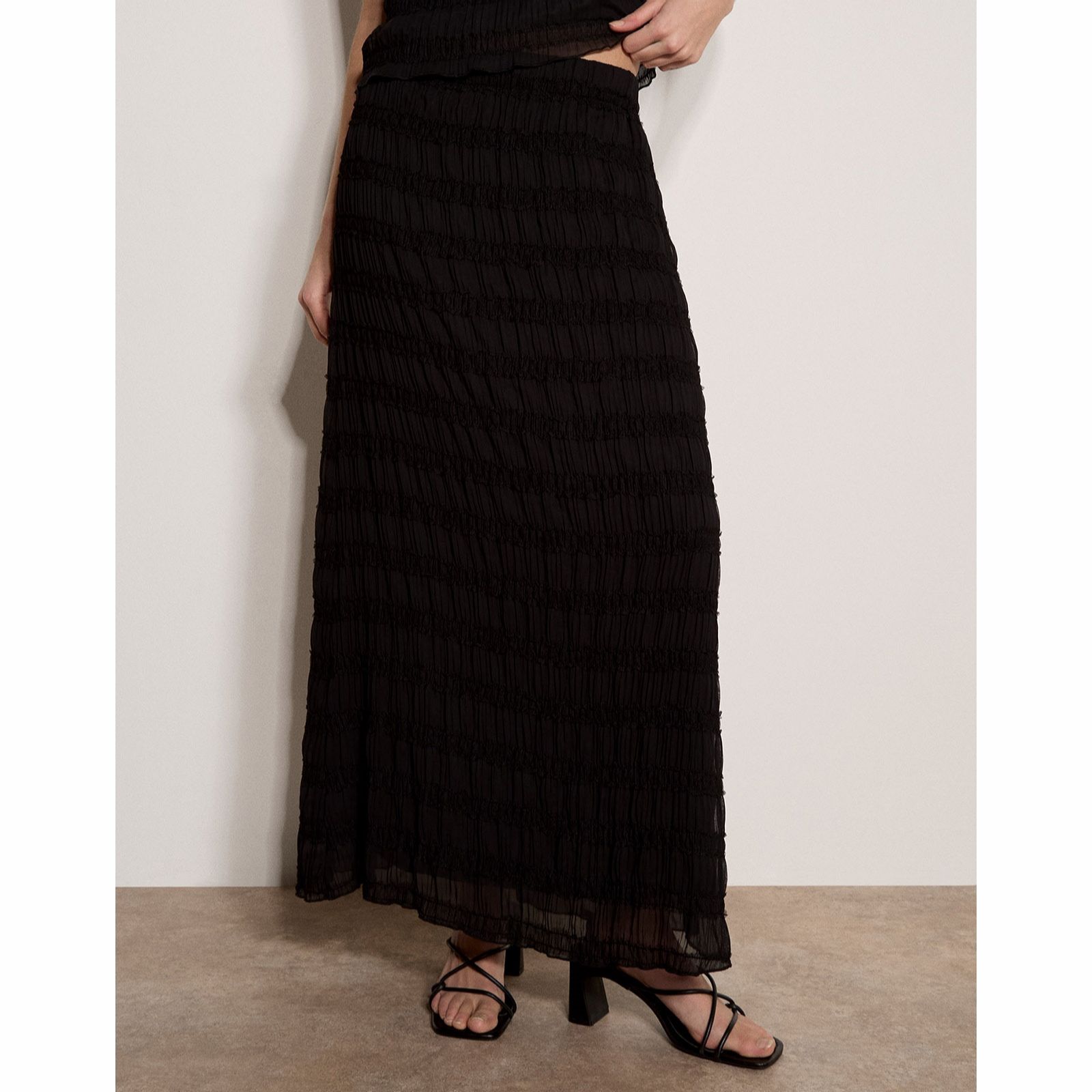 Apricot Textured Chiffon Maxi Skirt