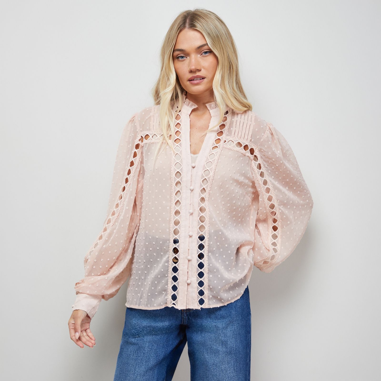 Oasis Dobby Chiffon Trim Detail Button Down Blouse