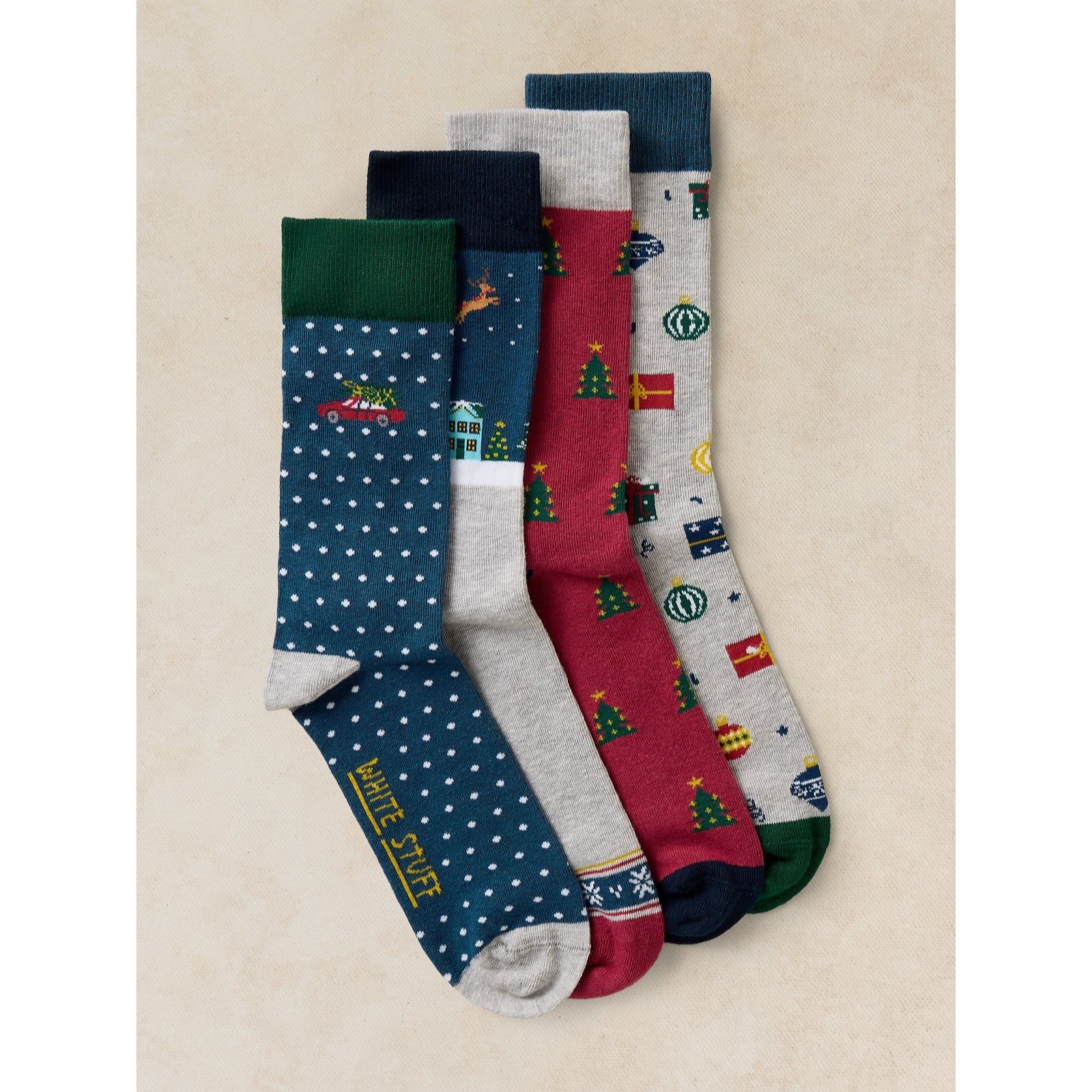 White Stuff Men's Pack of 4 Christmas Ankle Socks