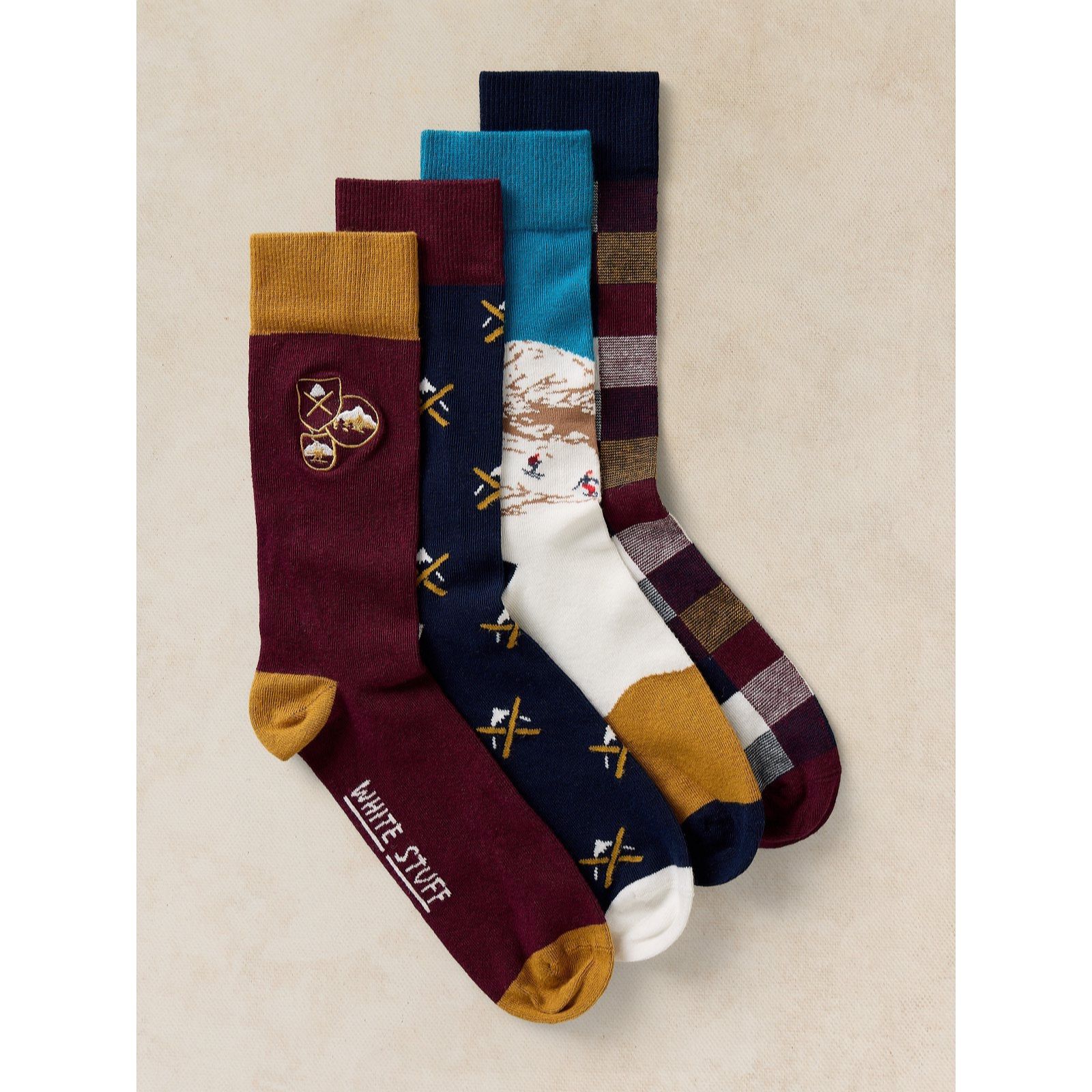 White Stuff Men's Pack of 4 Christmas Ankle Socks