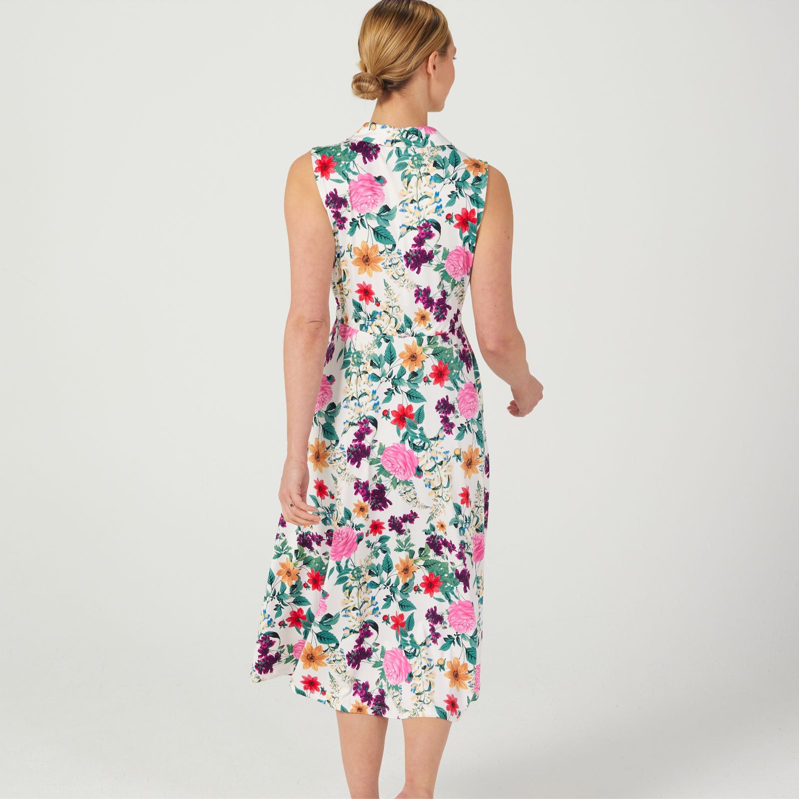 Nina Leonard Sleeveless Collared Printed Dress