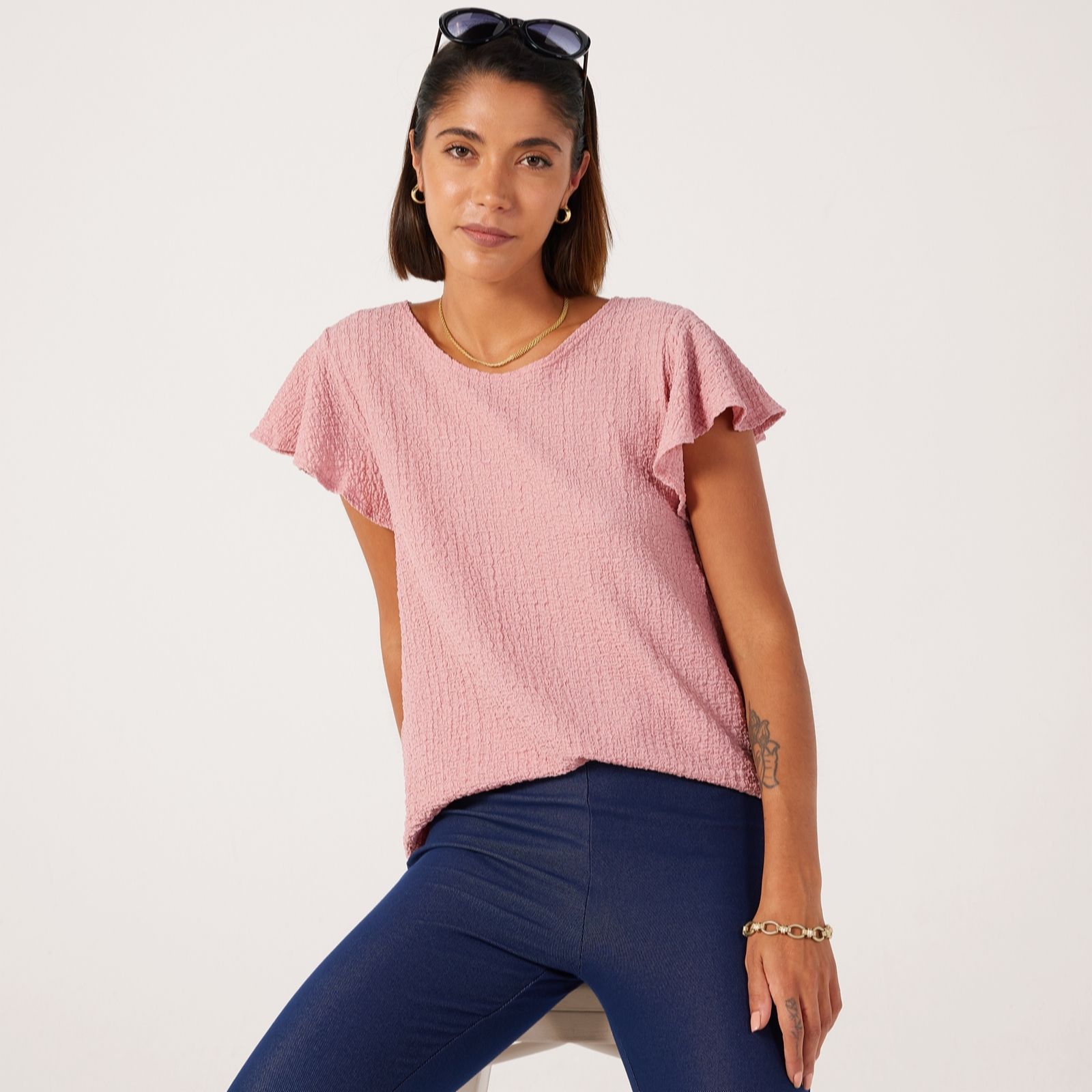Kim & Co Mini Pop Knit Short Flutter Sleeve Top