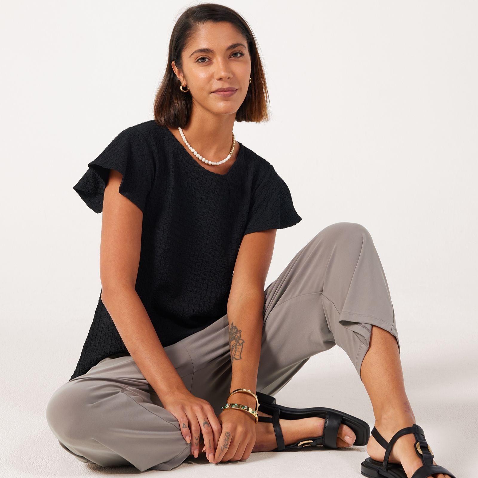 Kim & Co Mini Pop Knit Short Flutter Sleeve Top