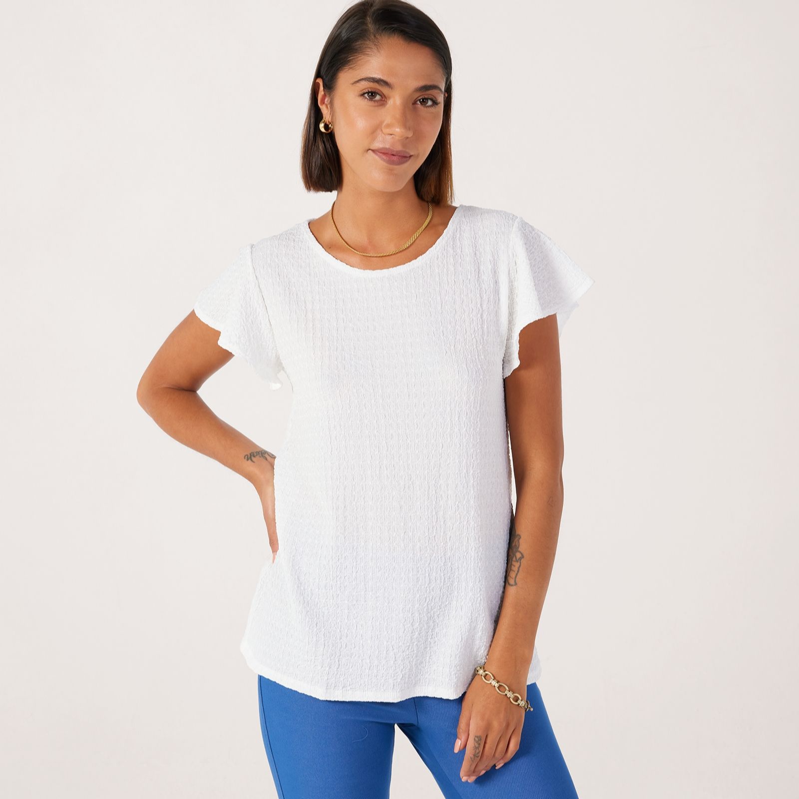 Kim & Co Mini Pop Knit Short Flutter Sleeve Top