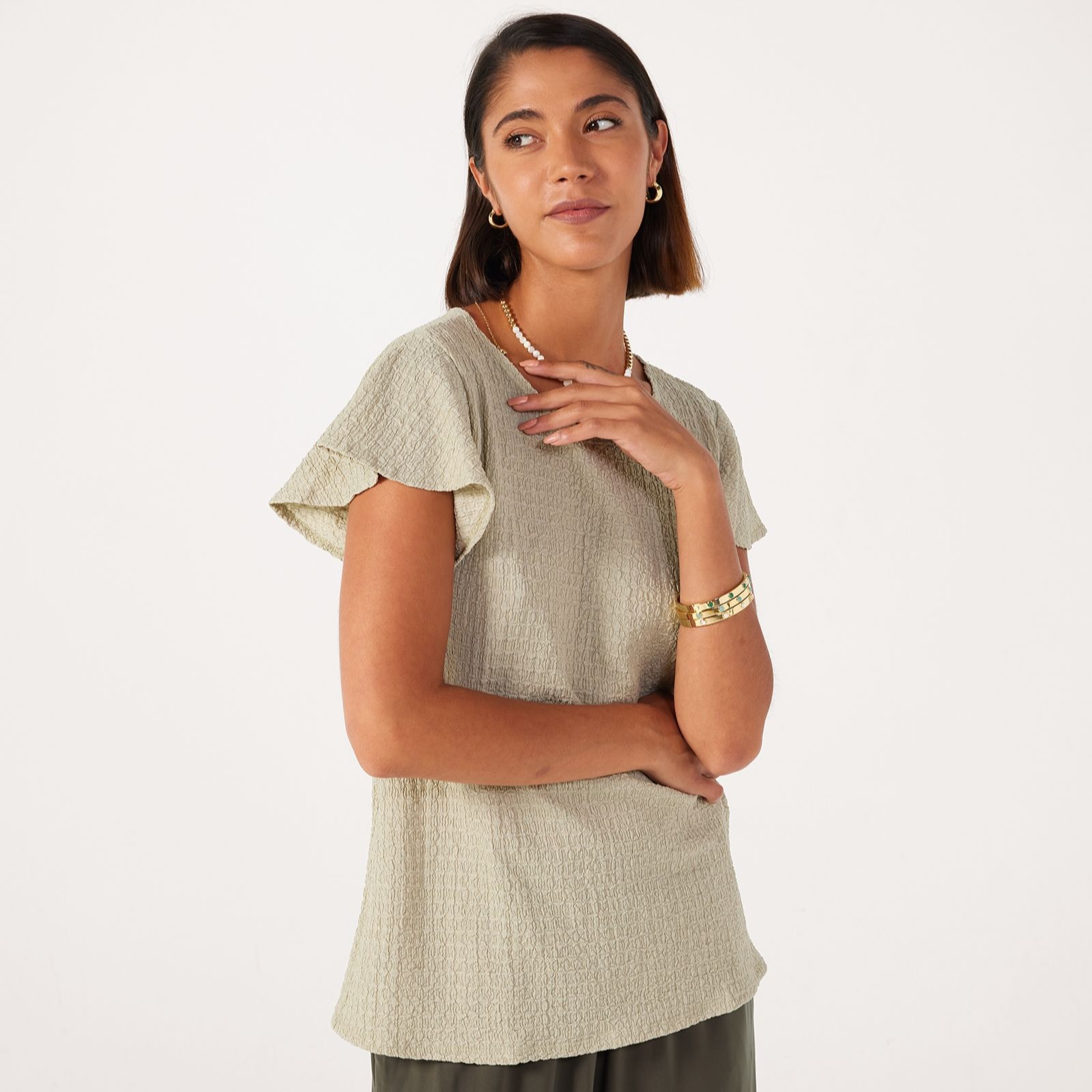 Kim & Co Mini Pop Knit Short Flutter Sleeve Top