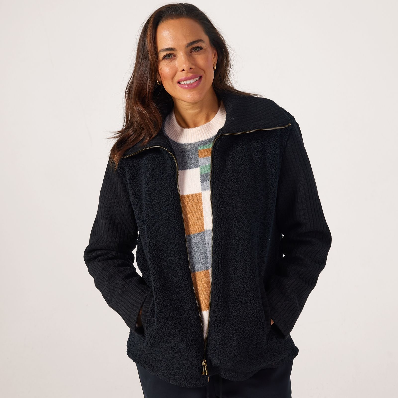 Denim & Co. Mixed Media Zip Jacket