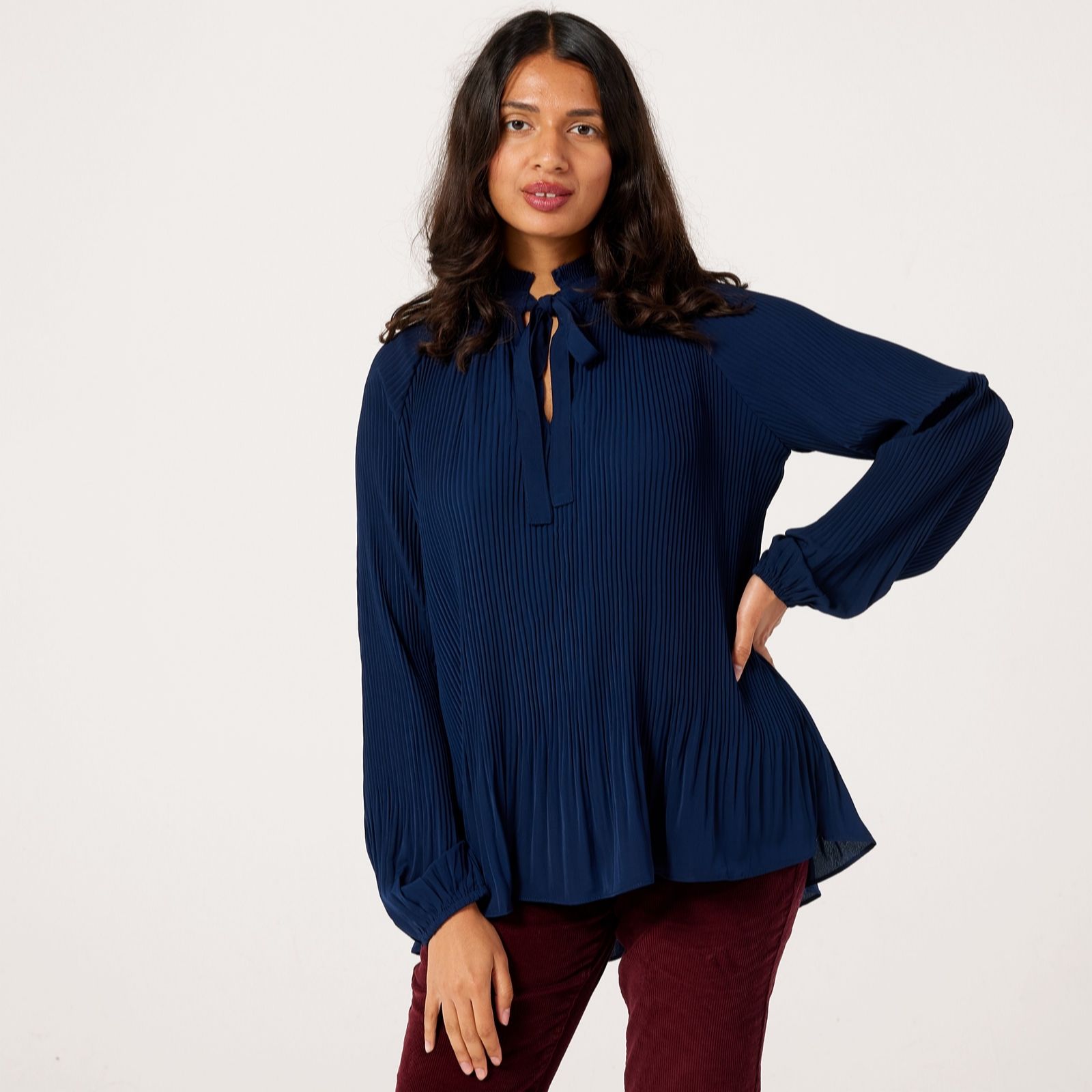 Izabel London Tie Neck Pleated Blouse