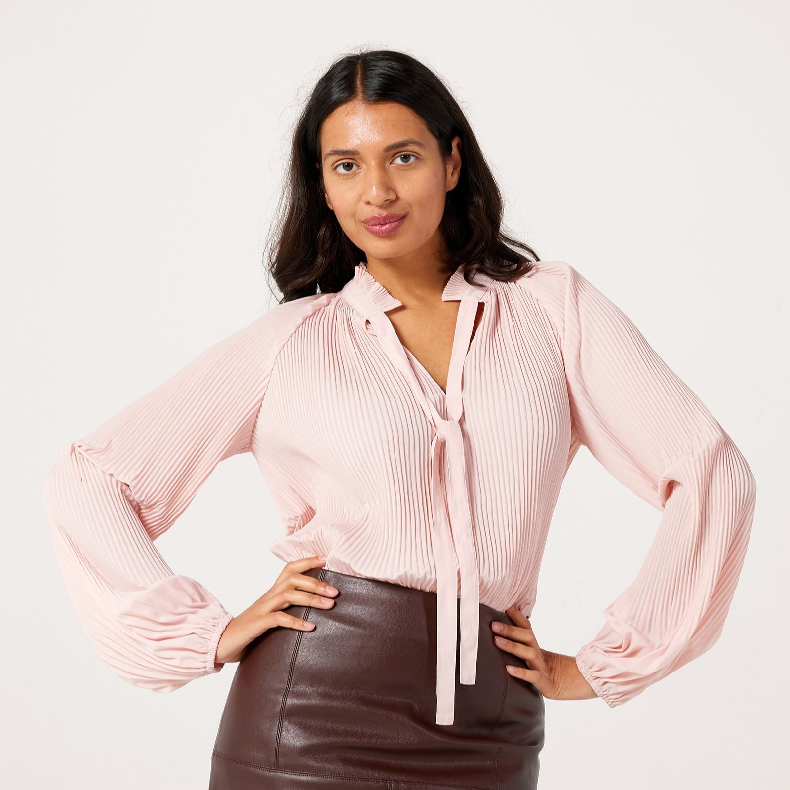 Izabel London Tie Neck Pleated Blouse
