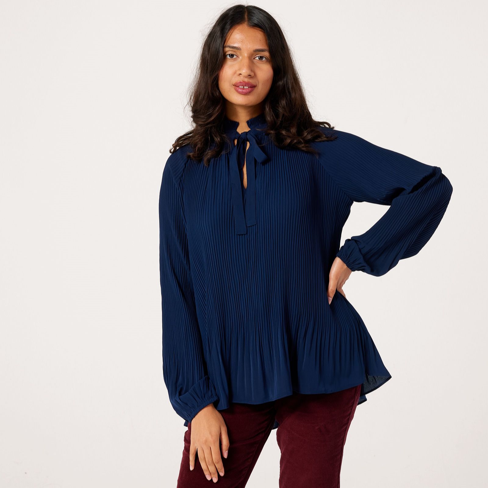 Izabel London Tie Neck Pleated Blouse