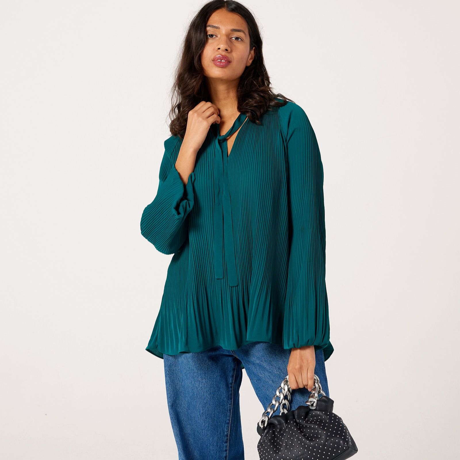 Izabel London Tie Neck Pleated Blouse